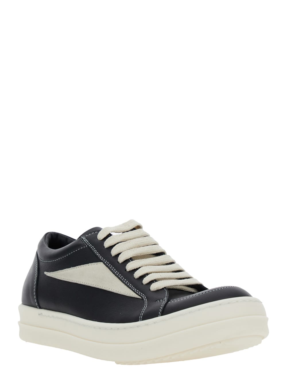 Black Low Top Sneakers With Contrasting Stitching In Leather Woman
