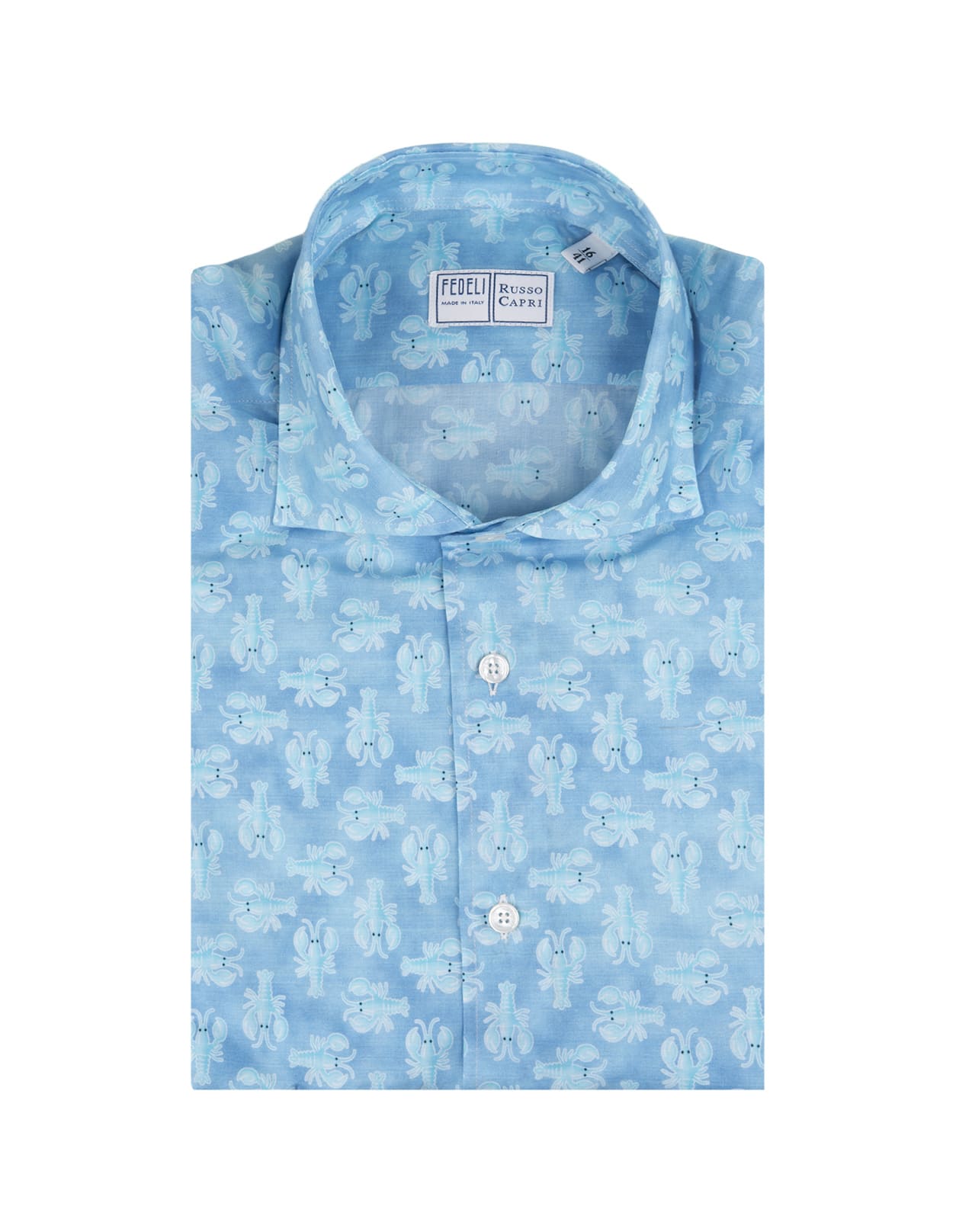 Shop Fedeli Sky Blue Panamino Sean Shirt With Lobster Pattern