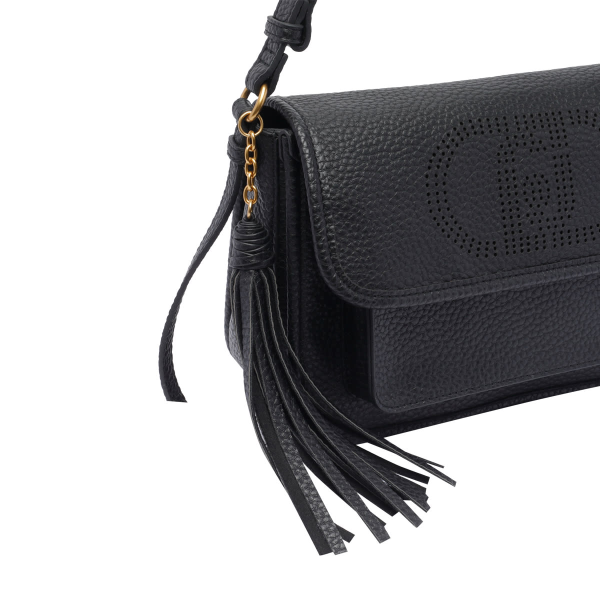 Liu •jo Liu Jo Logo-embellished Black Shoulder Bag With Textured Finish In Black
