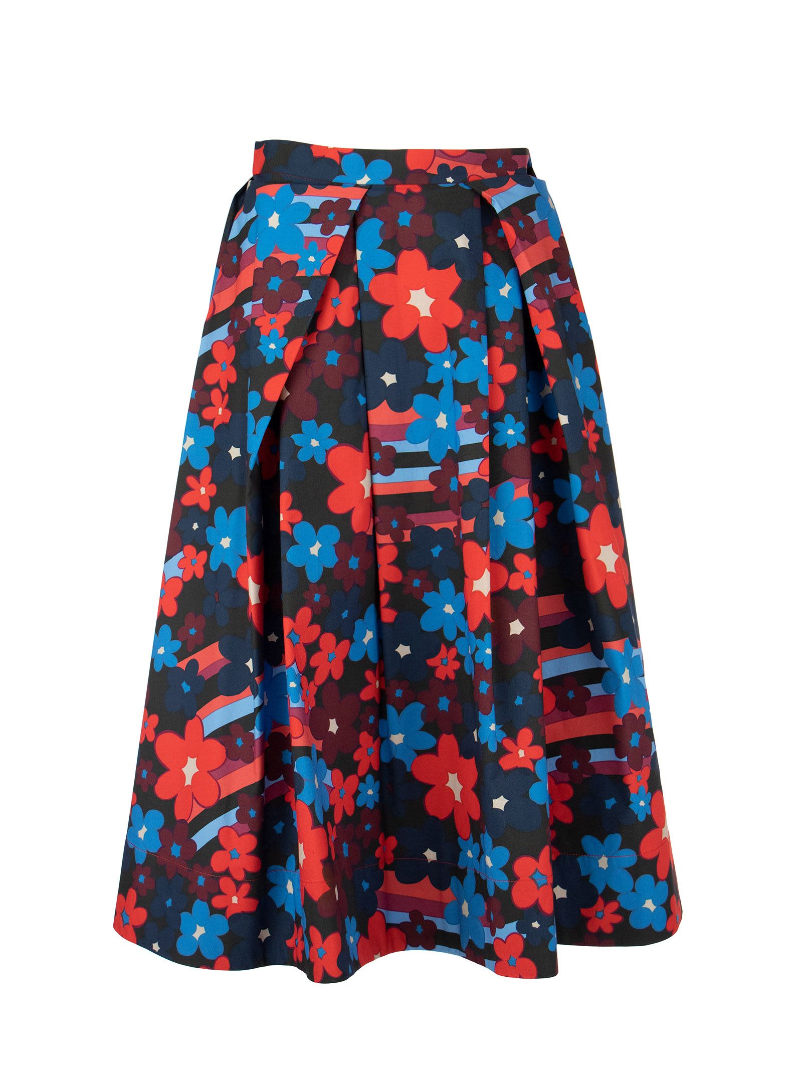 Marni Rainbow Flower Print Cotton Full Skirt