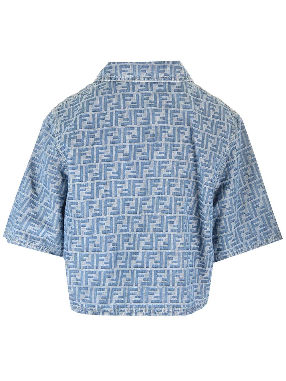 Shop Fendi Chambray Cropped Shirt In Light Blue