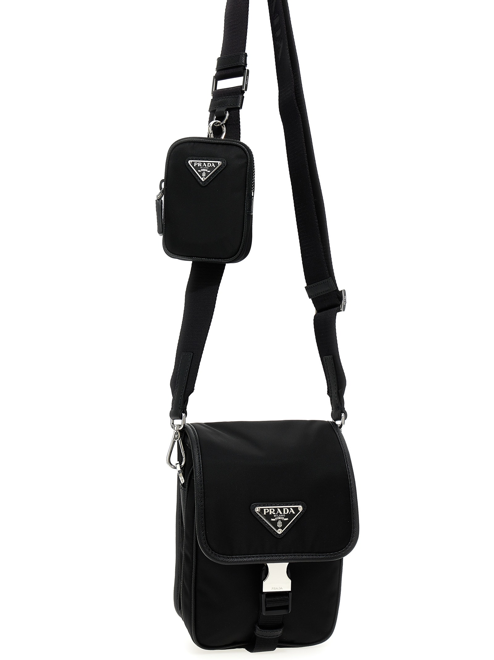 Shop Prada Re-nylon Logo Crossbody Bag In Black