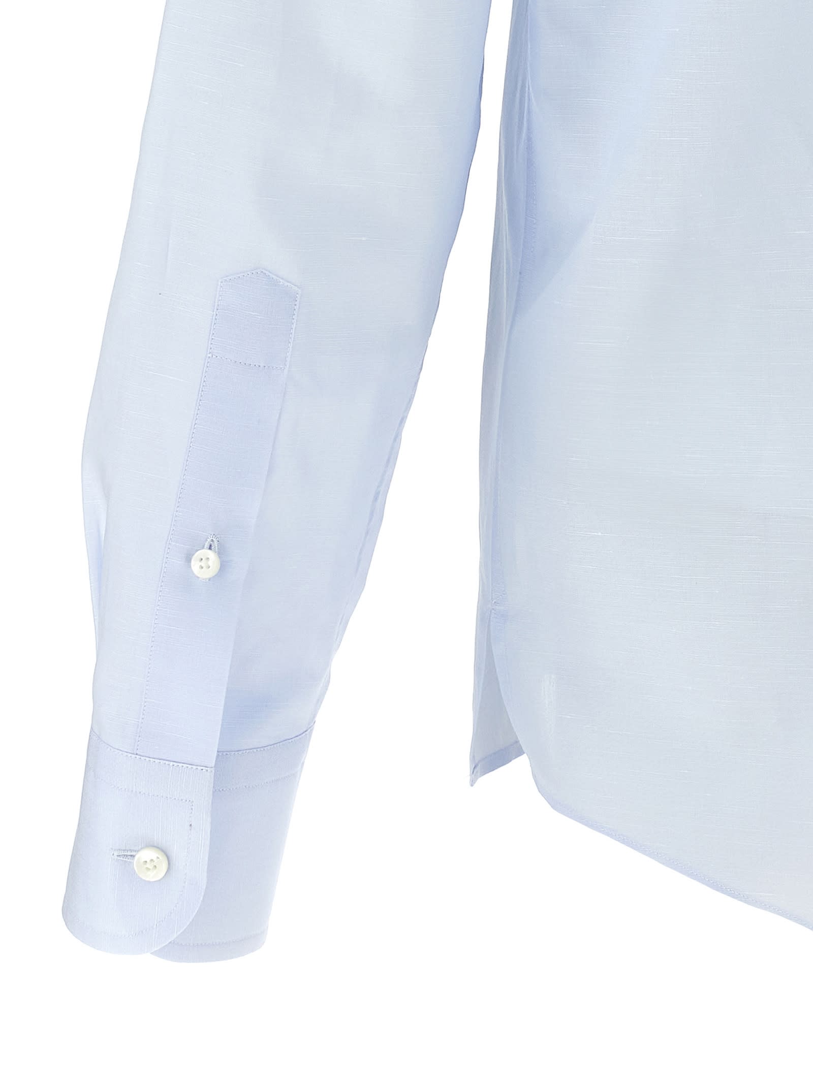 Zegna Linen Blend Shirt With Three-button Front In Light Blue