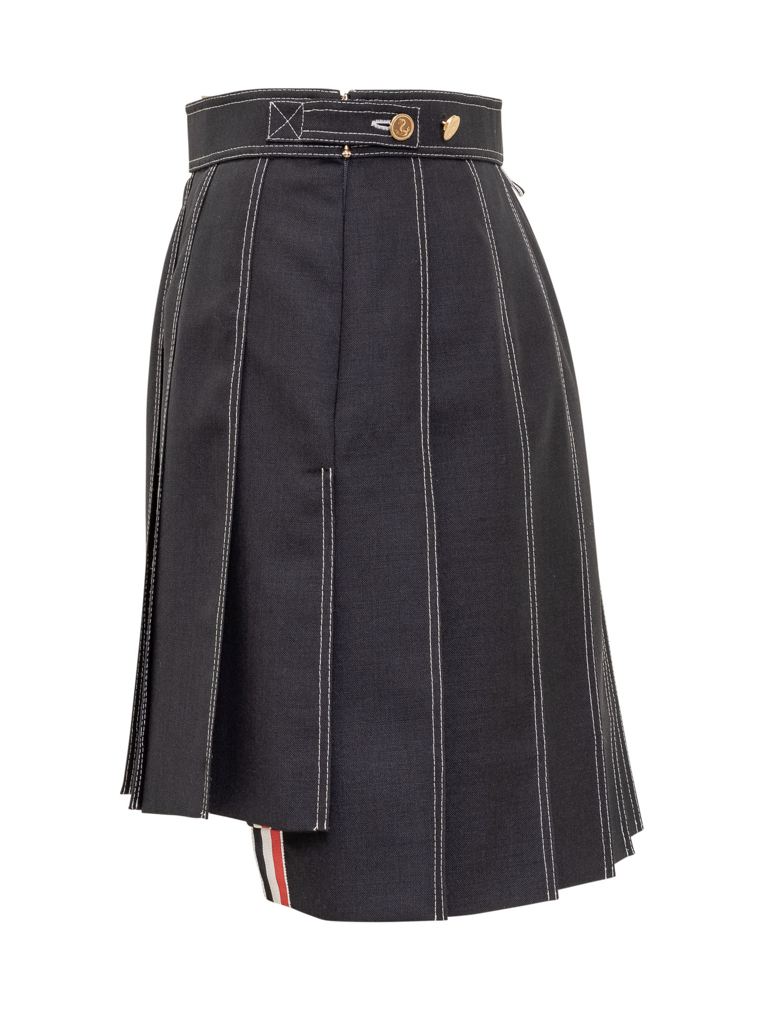 Shop Thom Browne Mini Pleated Skirt In Navy