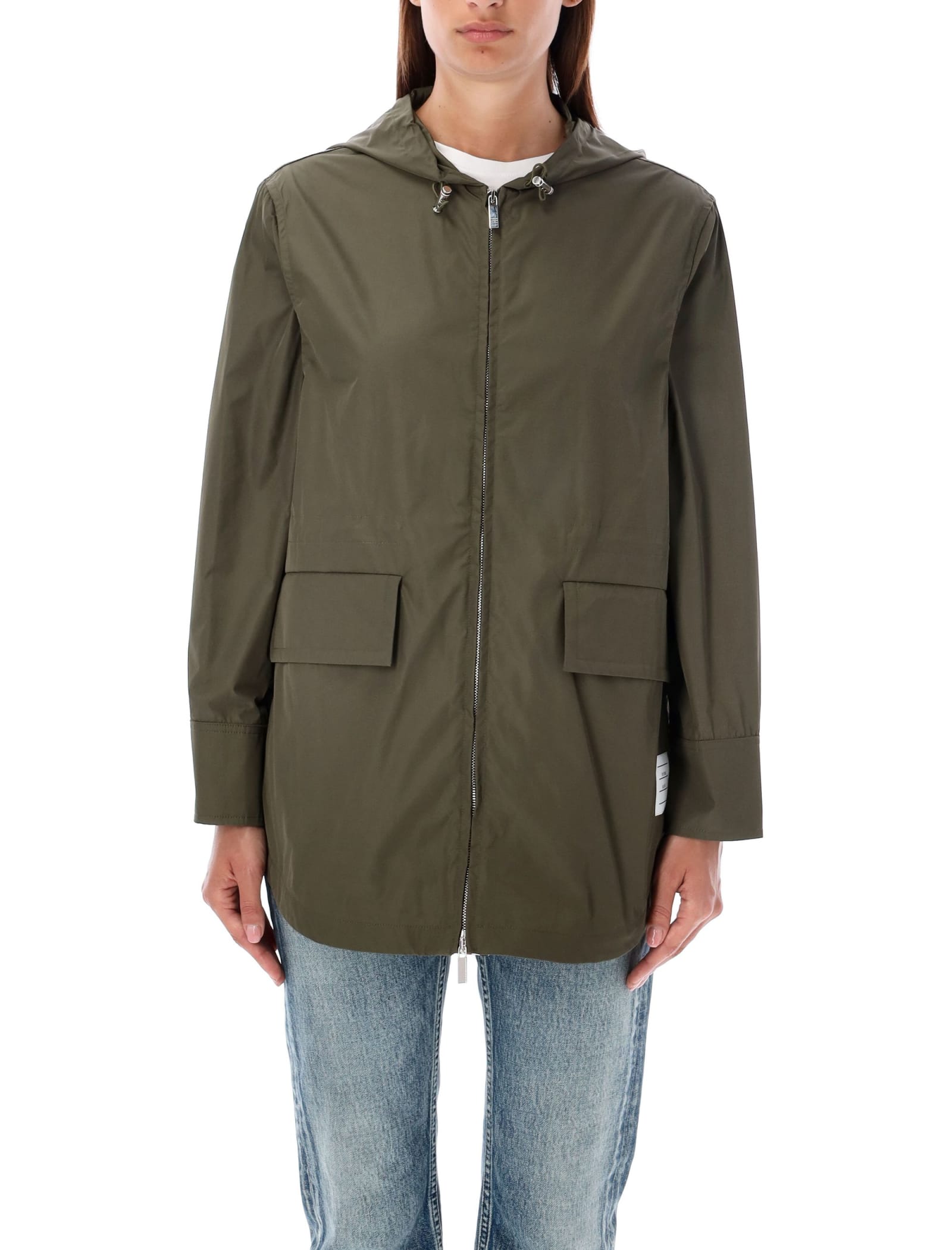 Shop Thom Browne Hooded Shirt Hem Parka In Dk Green