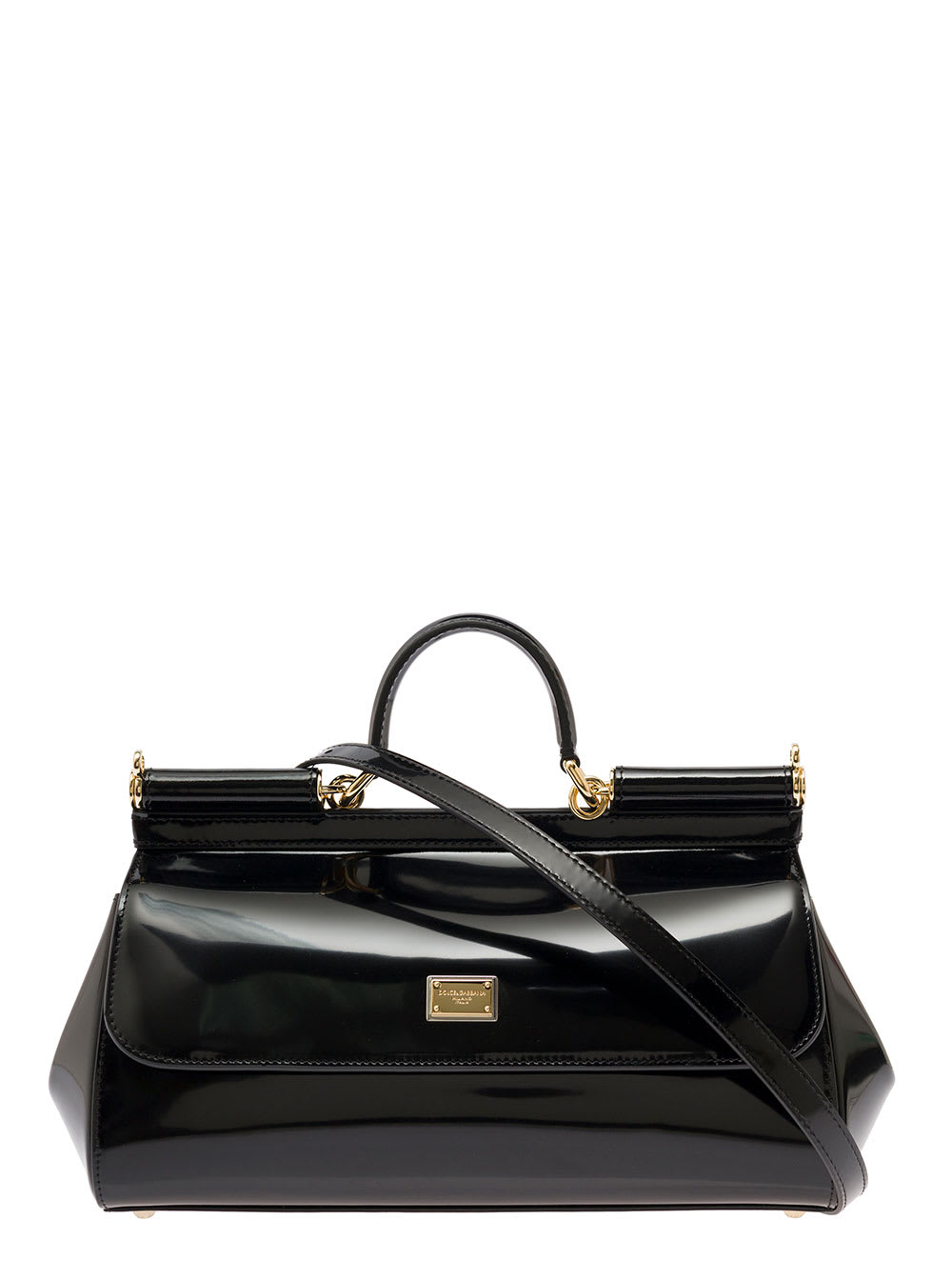 siciliy Medium Black Patent Leather Handbag Woman Dolce & Gabbana