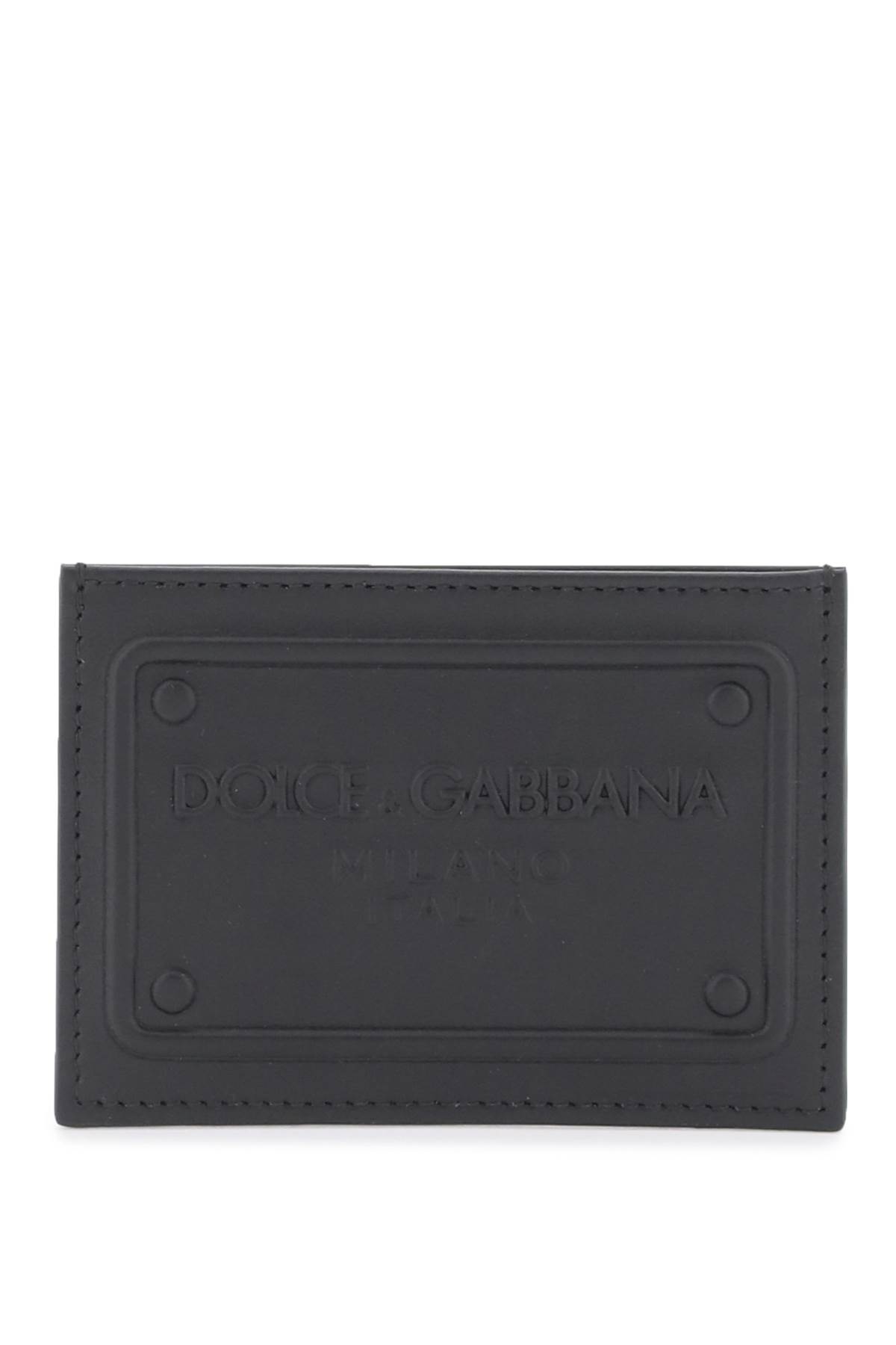 Dolce & Gabbana Embossed Logo Leather Cardholder In Nero (black)