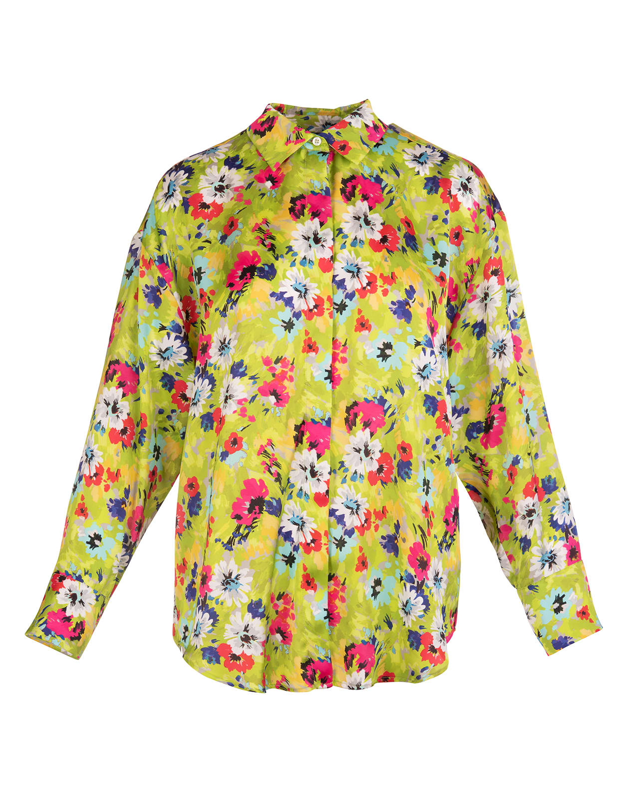 MSGM Woman Green Shirt With All-over Multicolor Floral Print