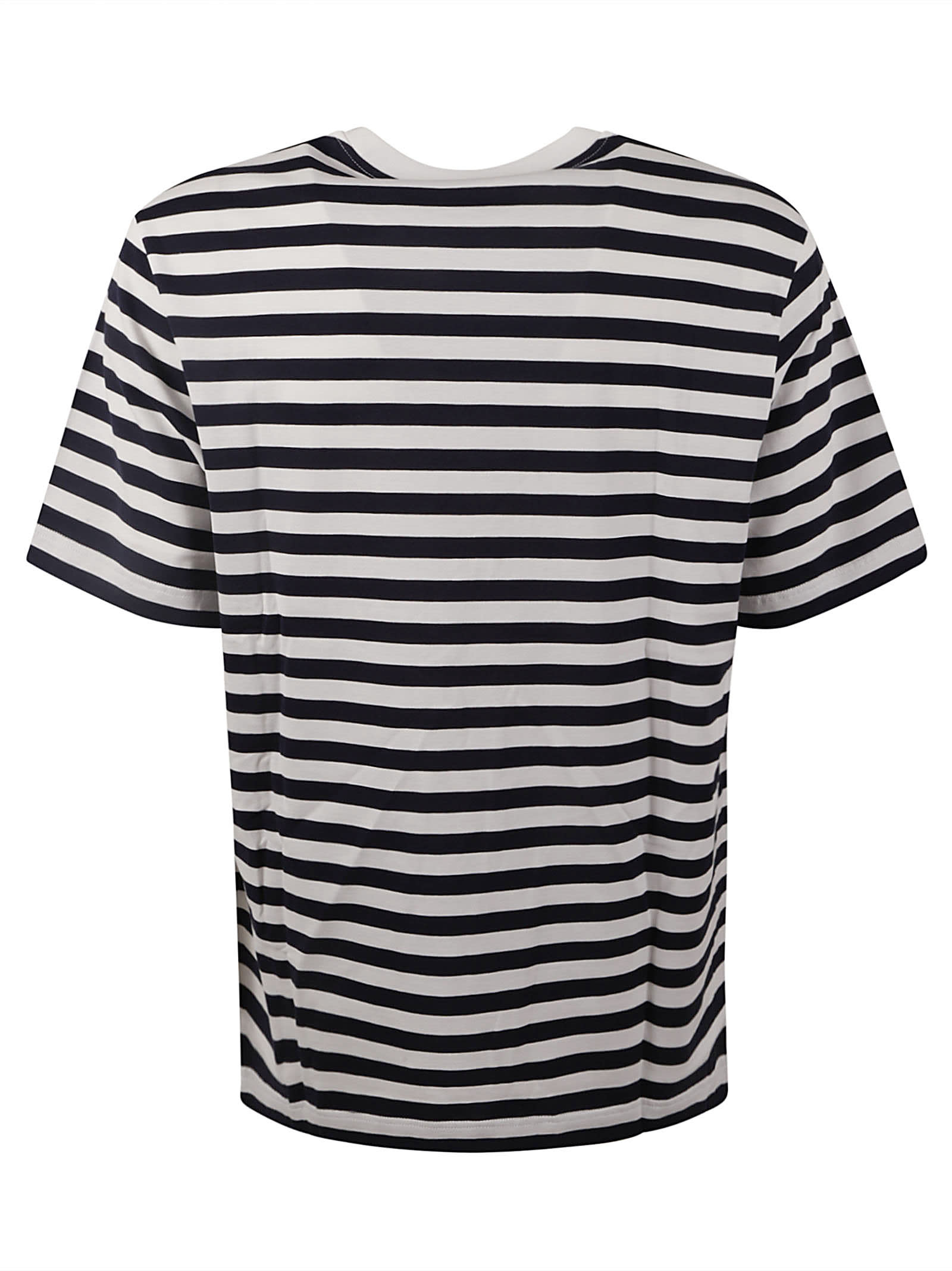 Shop Versace Striped Jersey T-shirt In White/navy Blue