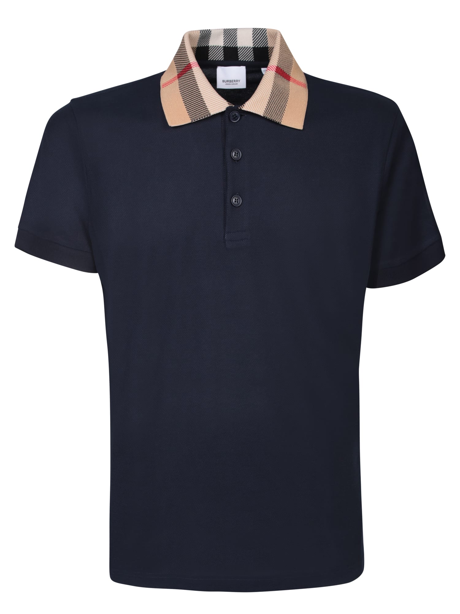 Burberry Cody Polo Shirt With Check Collar In Blue