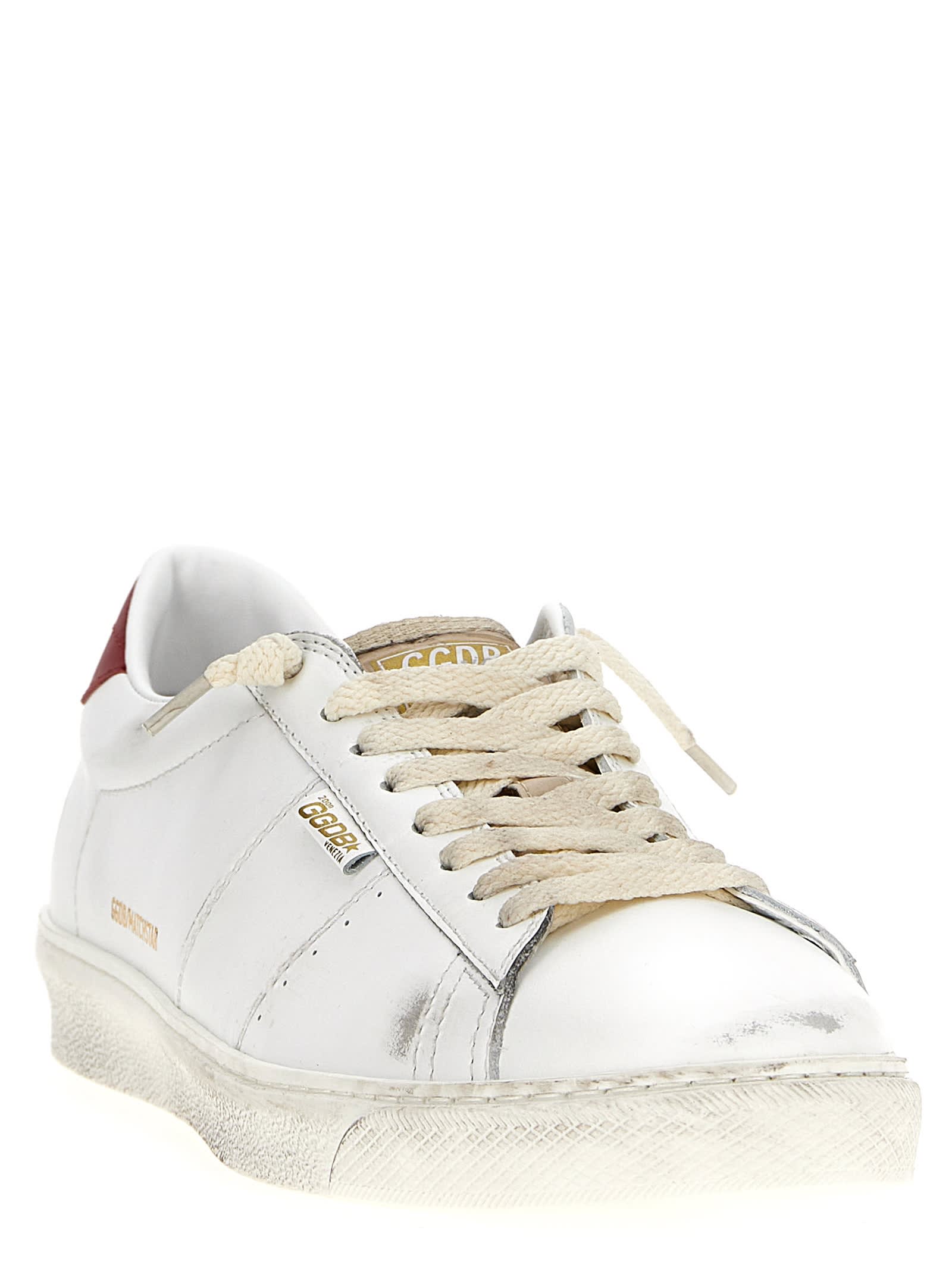 Golden Goose Matchstar Sneakers In Glossy Leather With Glossy Red Leather Heel Tab In White