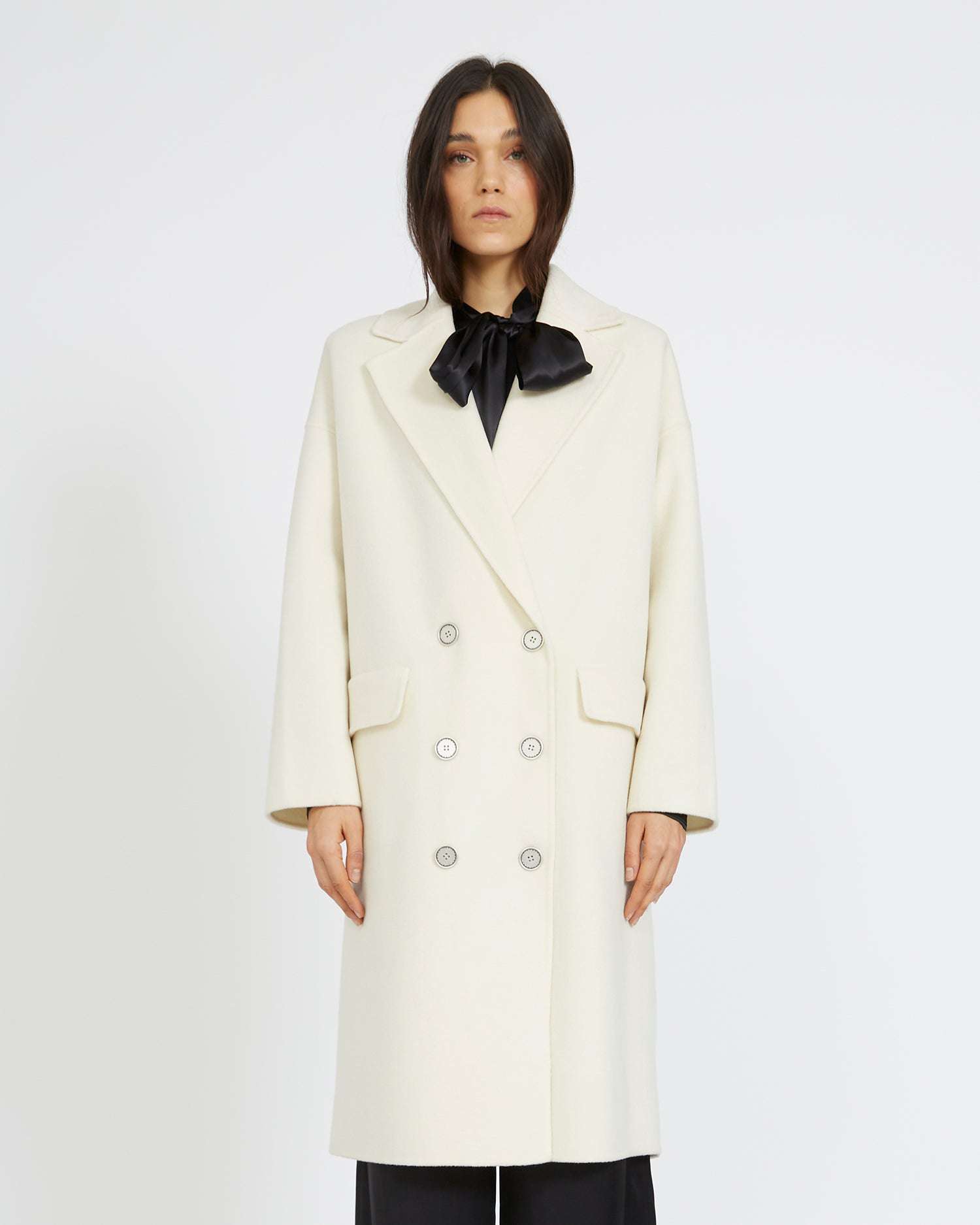 Shop John Richmond Double-breasted Coat With Print On The Back In Bianco