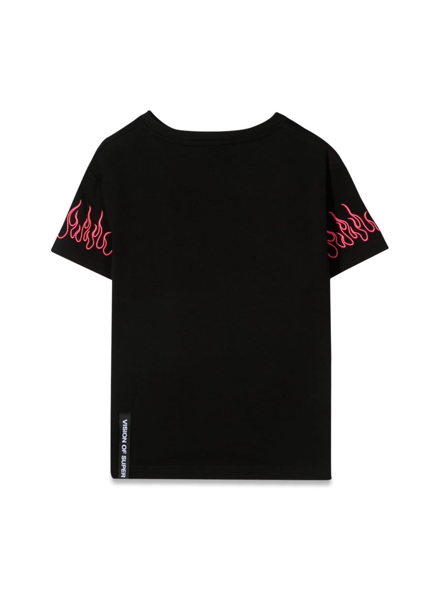 Vision Of Super Black Embroidered Tshirt Fuchsia Flame In Black