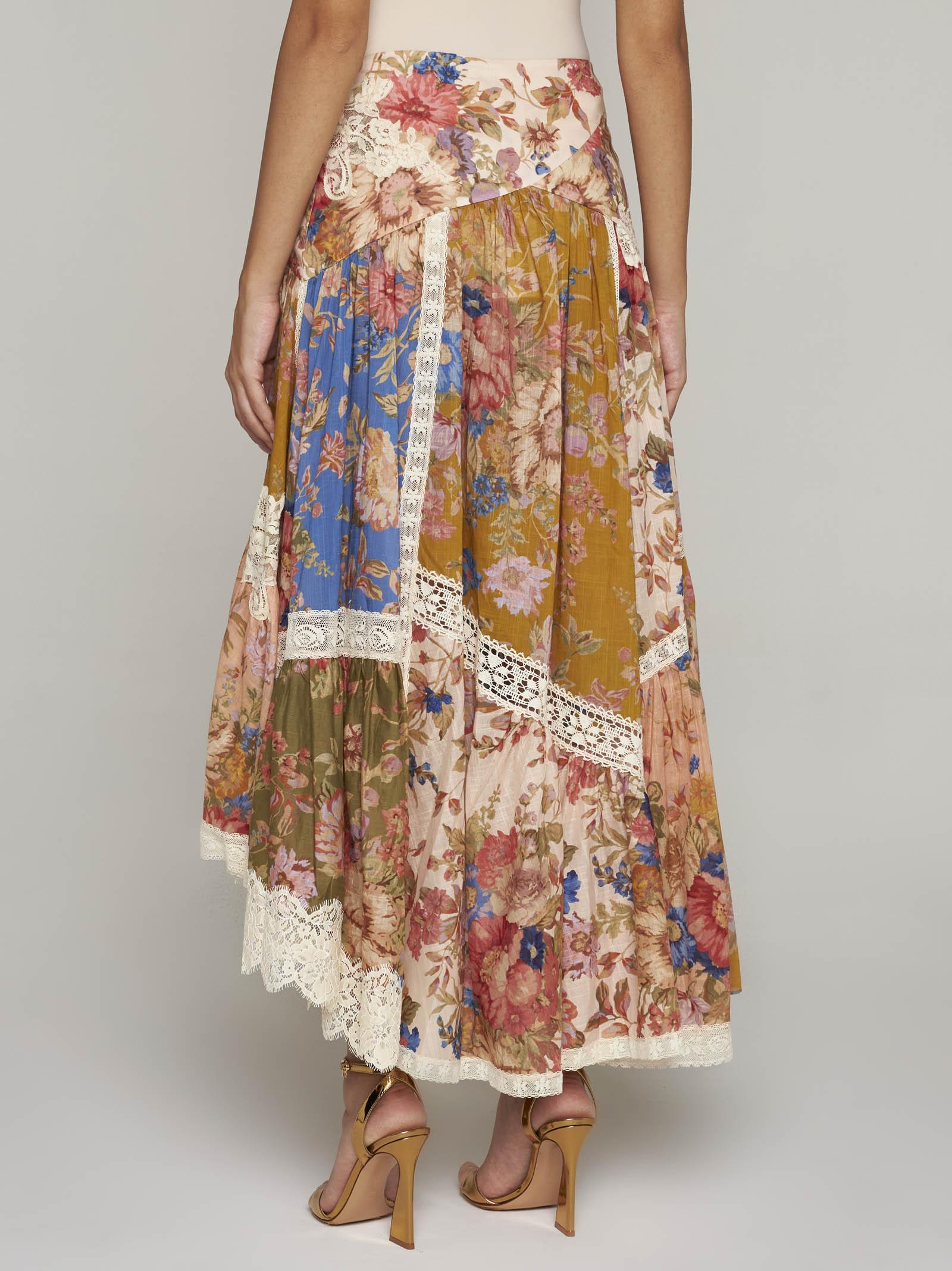 Shop Zimmermann August Cotton Asymmetric Skirt In Multicolour
