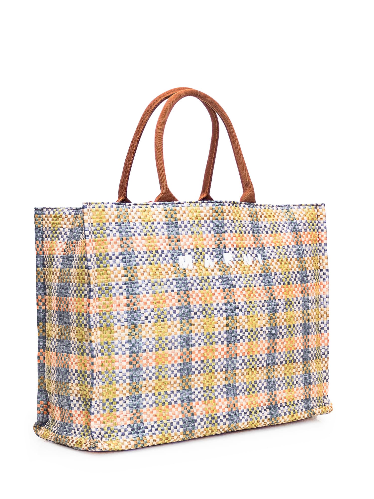 Shop Marni Tote Bag With Rafia In Lemon/apricot/moca