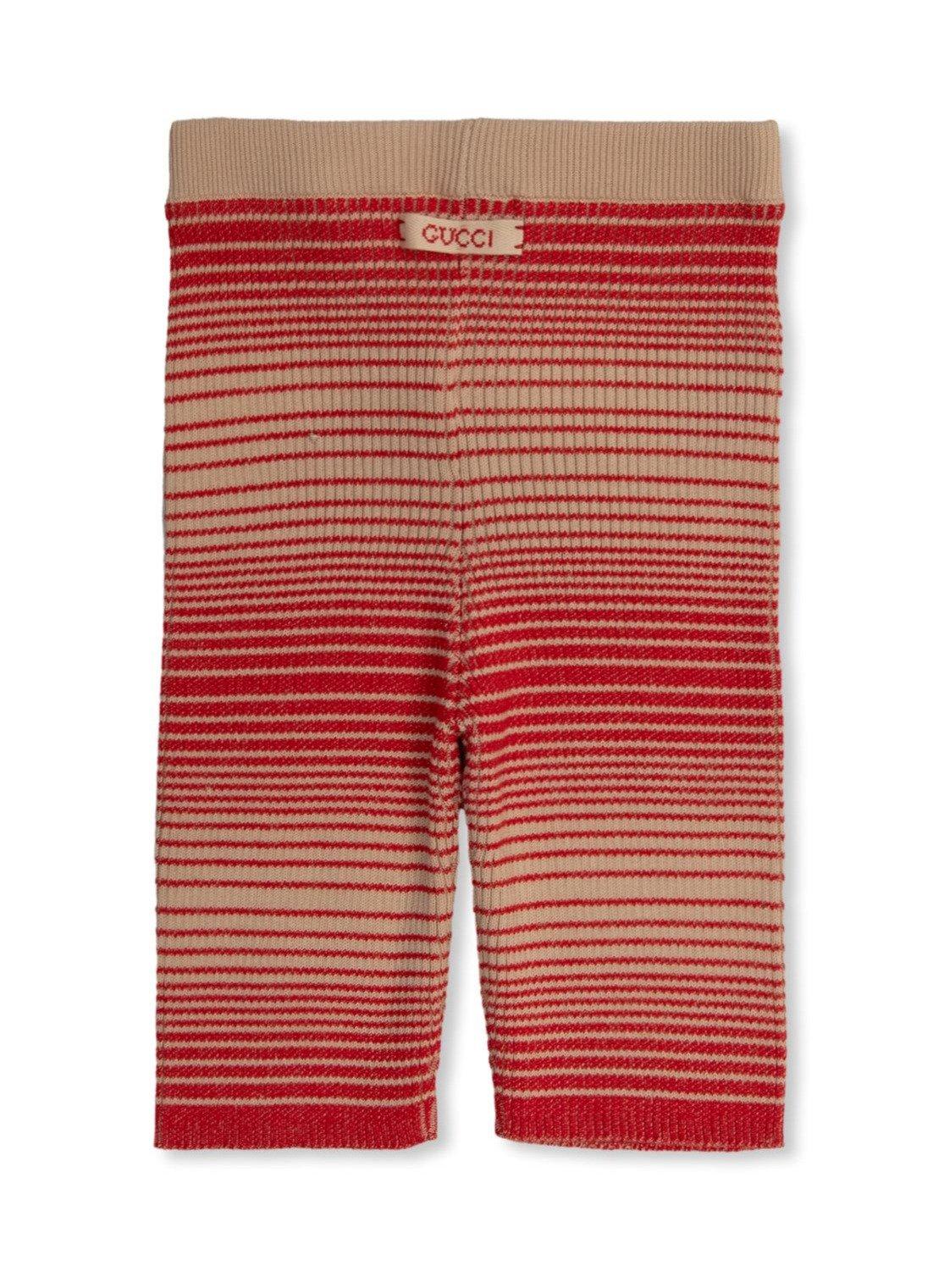 Shop Gucci Logo Patch Striped Shorts In Rosso
