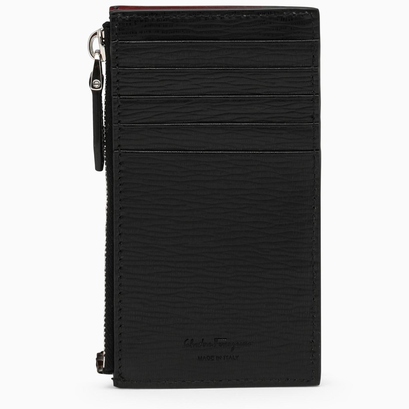 Shop Ferragamo Black Leather Card Case In Nerored