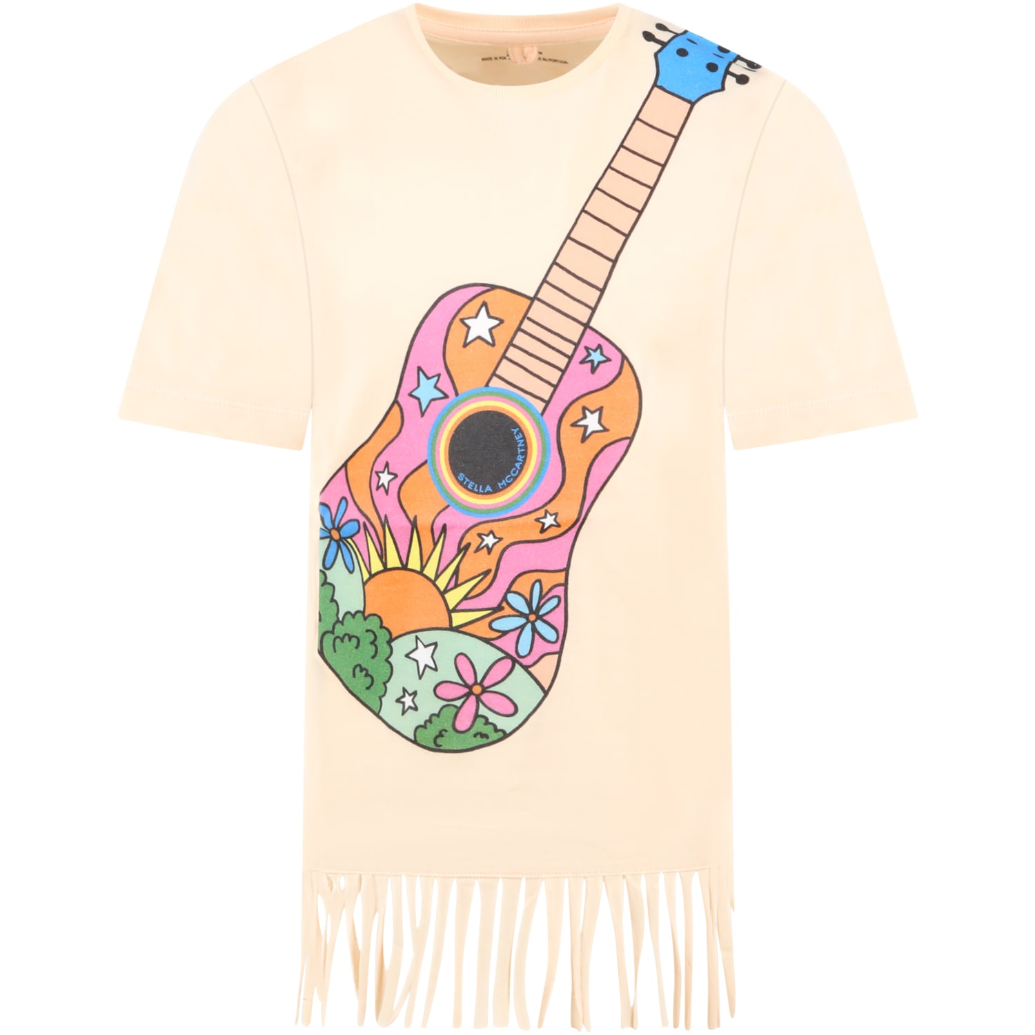 Stella Mccartney Kids' Pink Tshirt With Guitar Print For Girl