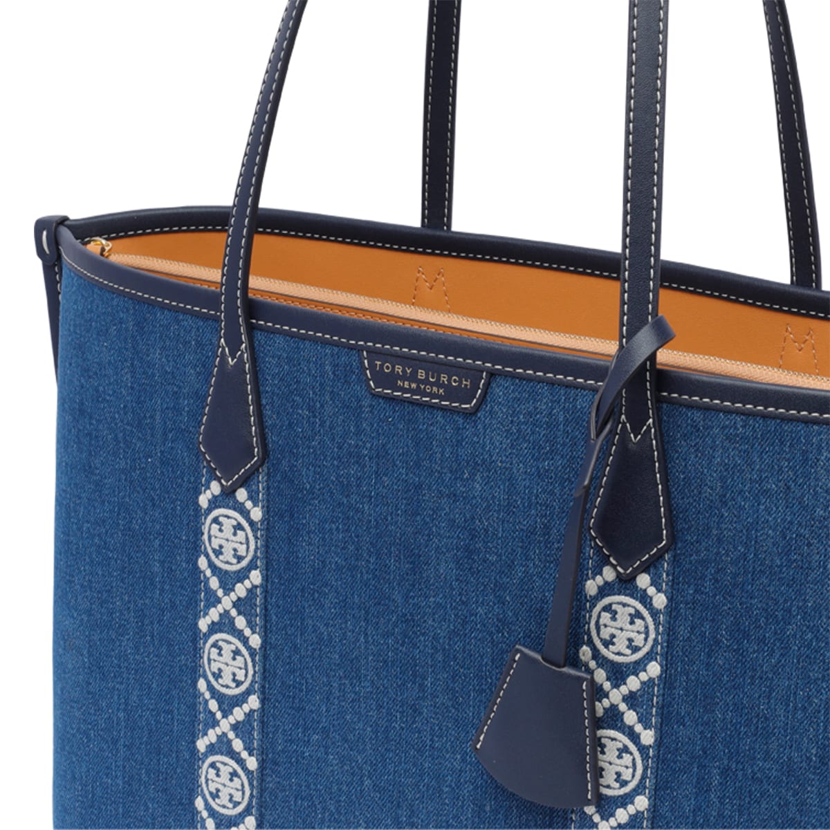 Shop Tory Burch Perry 3 Compartments Denim Shopping Bag In Blue