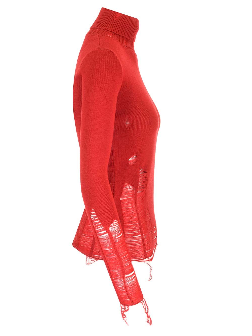 Shop Mm6 Maison Margiela Distressed Turtleneck In Red