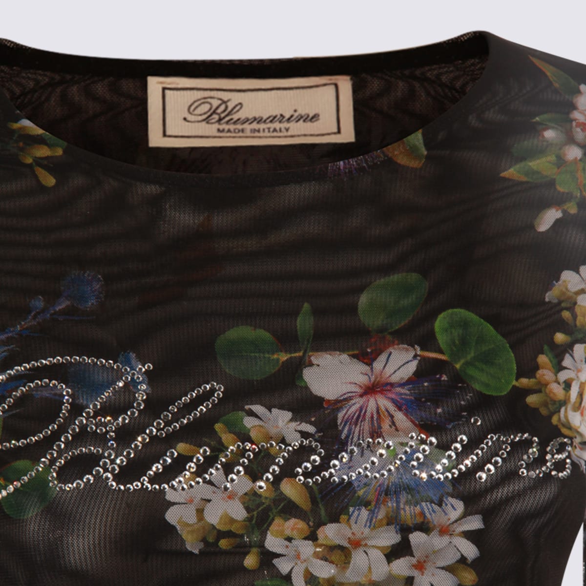 Blumarine Long Sleeve Floral Sheer Top In Multi