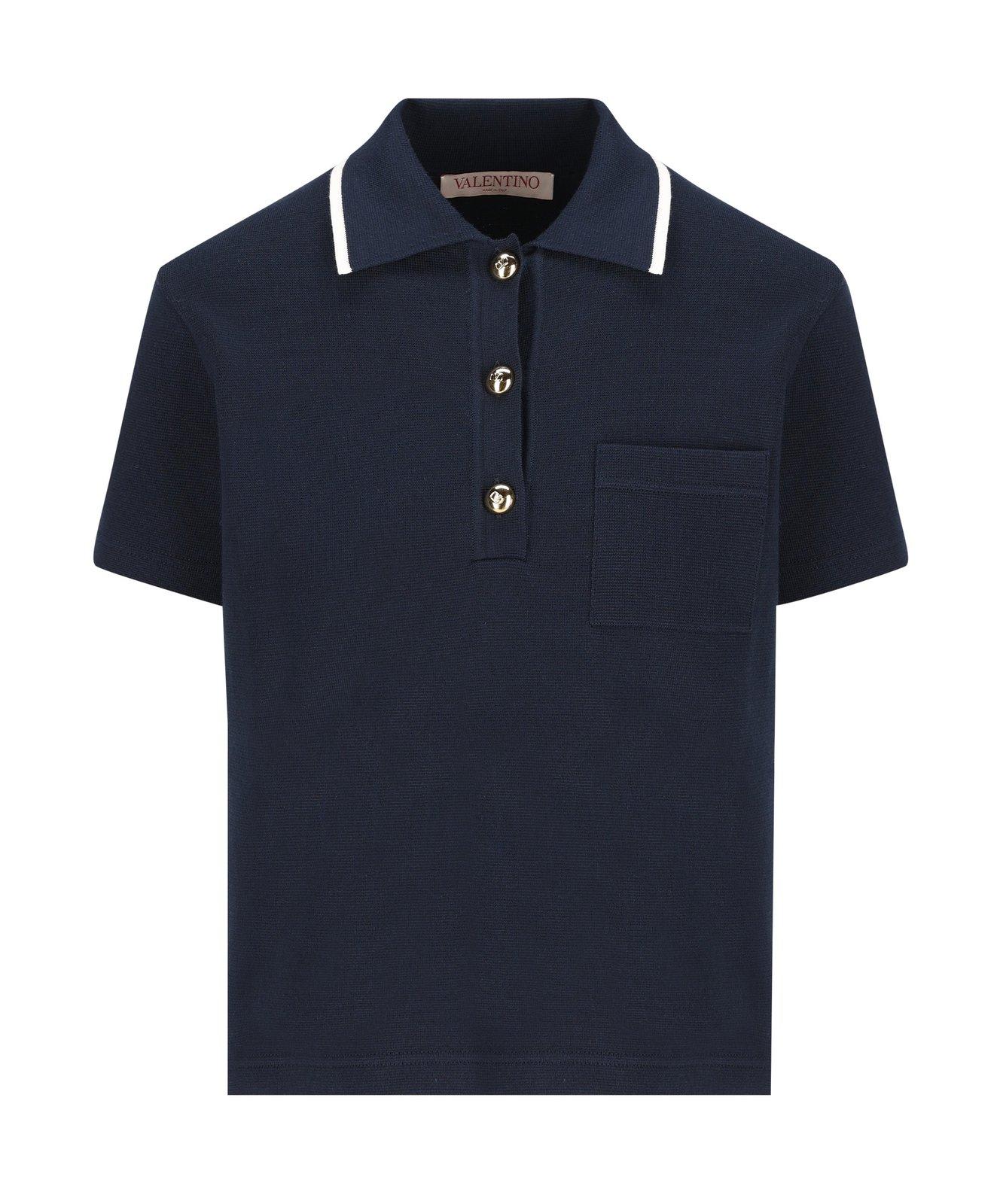 Shop Valentino Button Detailed Short-sleeved Polo Shirt In Blue