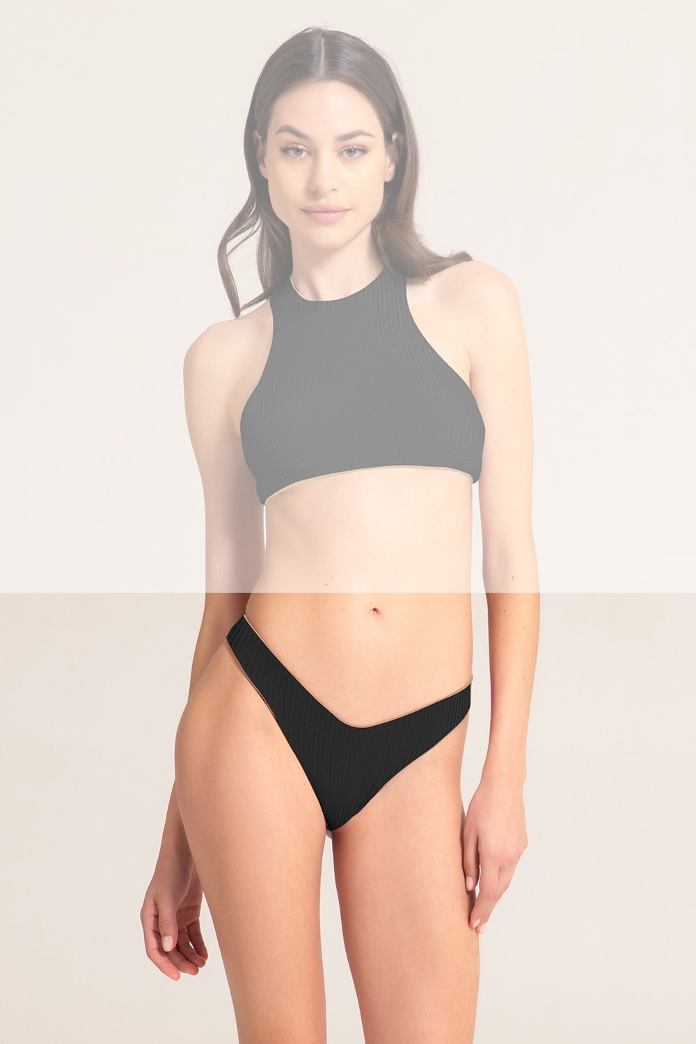 Marion Zimet V-cut Bikini Bottom, Reversible, In Ribbed Recyled Fabric