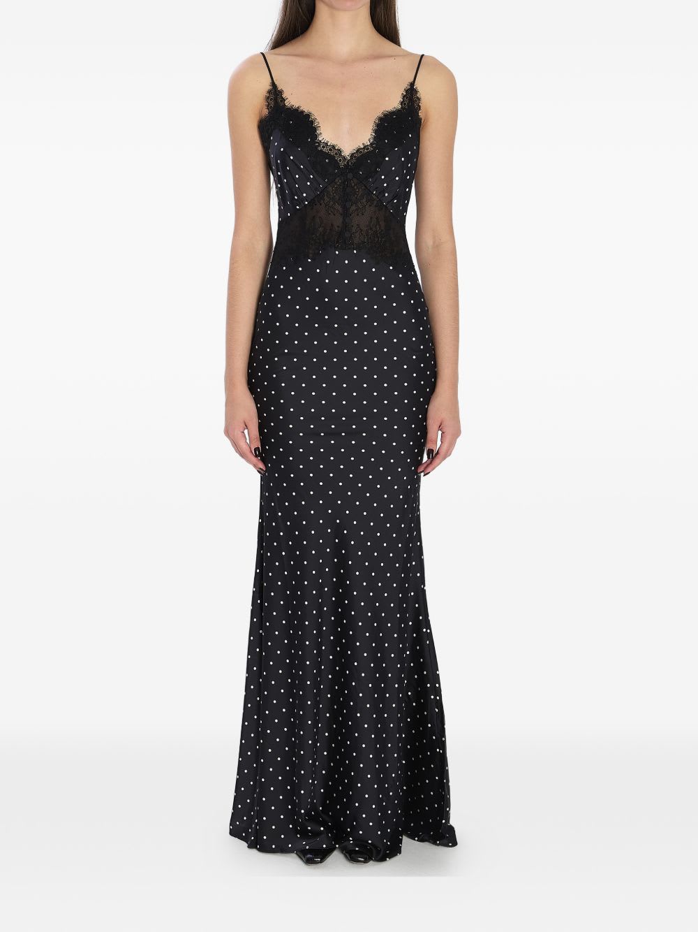 Self-portrait Self Portrait Polka Dot Long Dress In Black