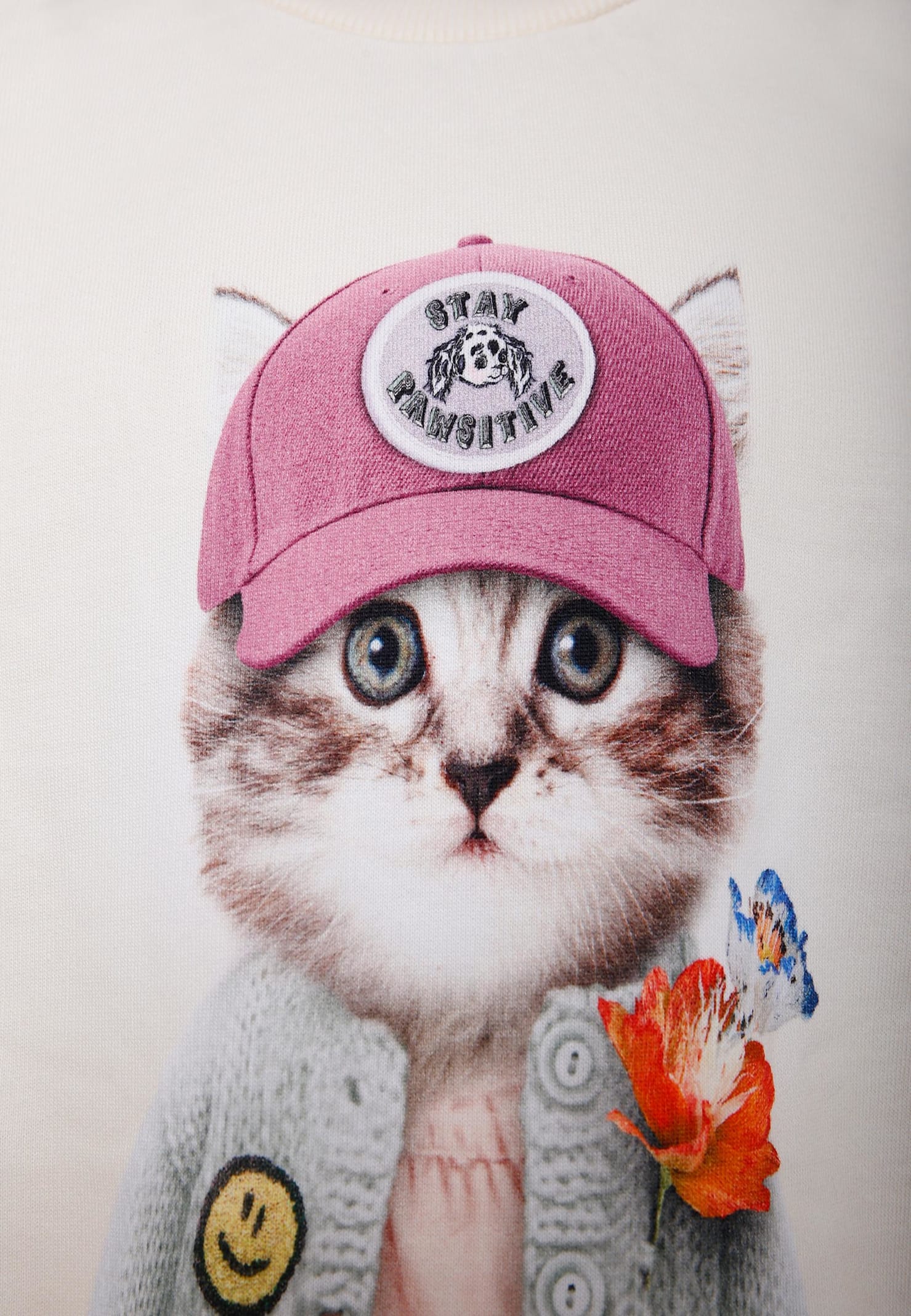 Molo Ivory Sweatshirt For Girl With Cat In White