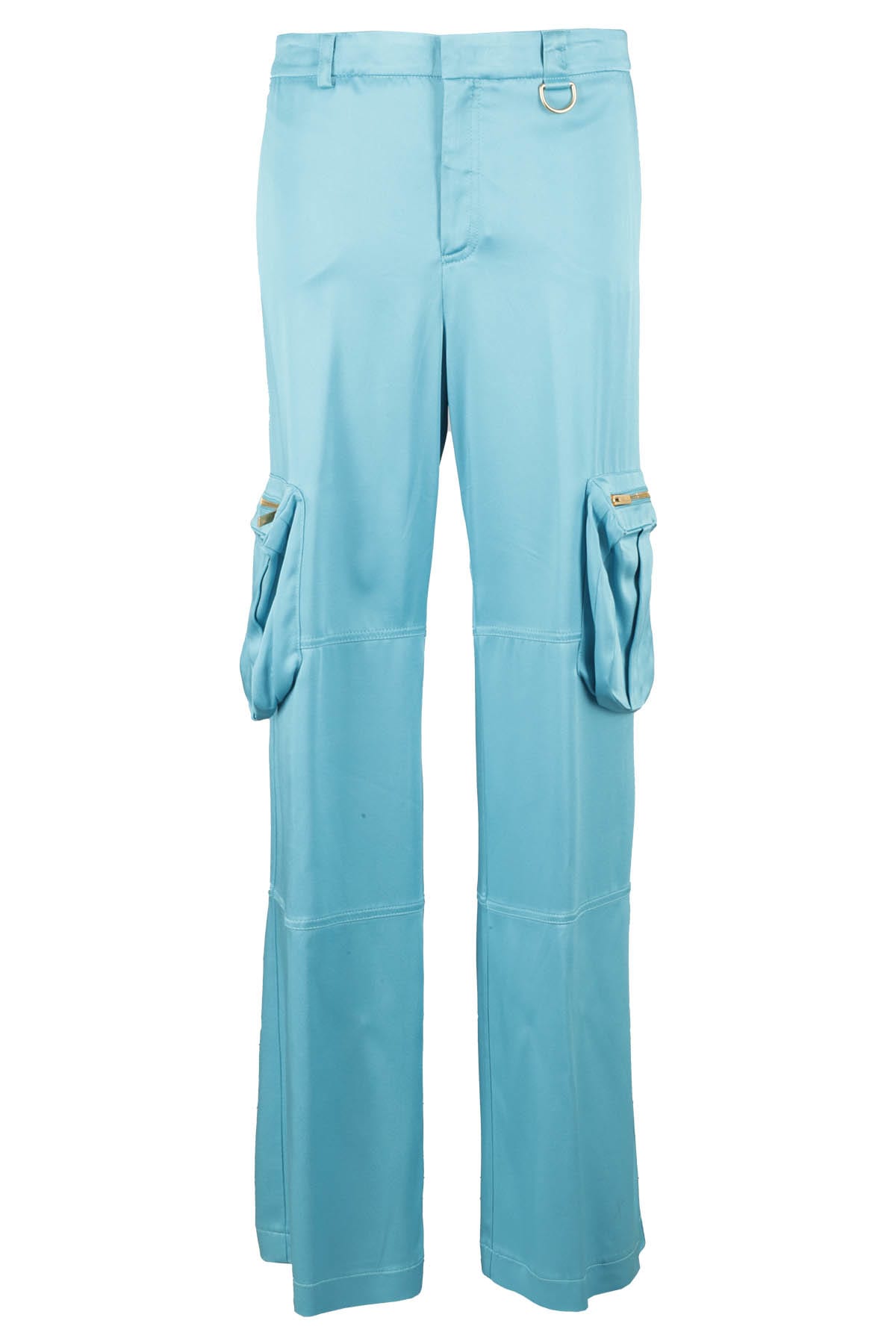 Blumarine Satin Medium Waist Wide Cargo Pants In Butterfly
