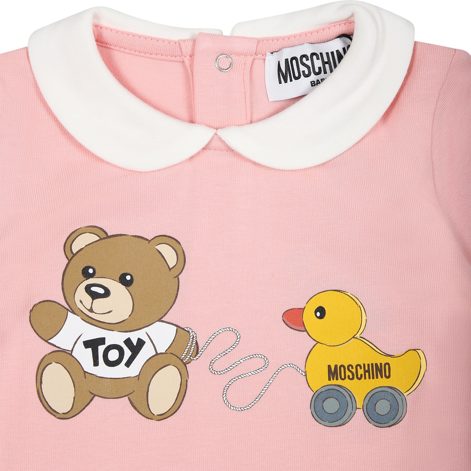 Shop Moschino Pink Bodysuit For Baby Girl With Teddy Bear And Duck
