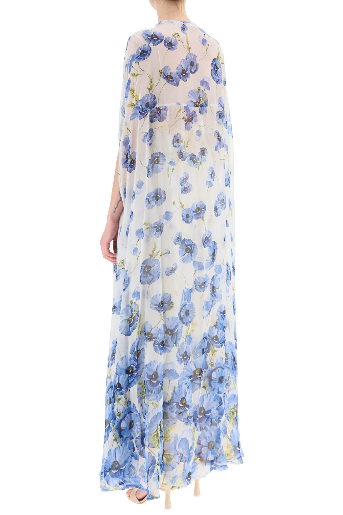Shop Raquel Diniz Barbara Long Dress With Cape In Blue Blossom Yellow (white)