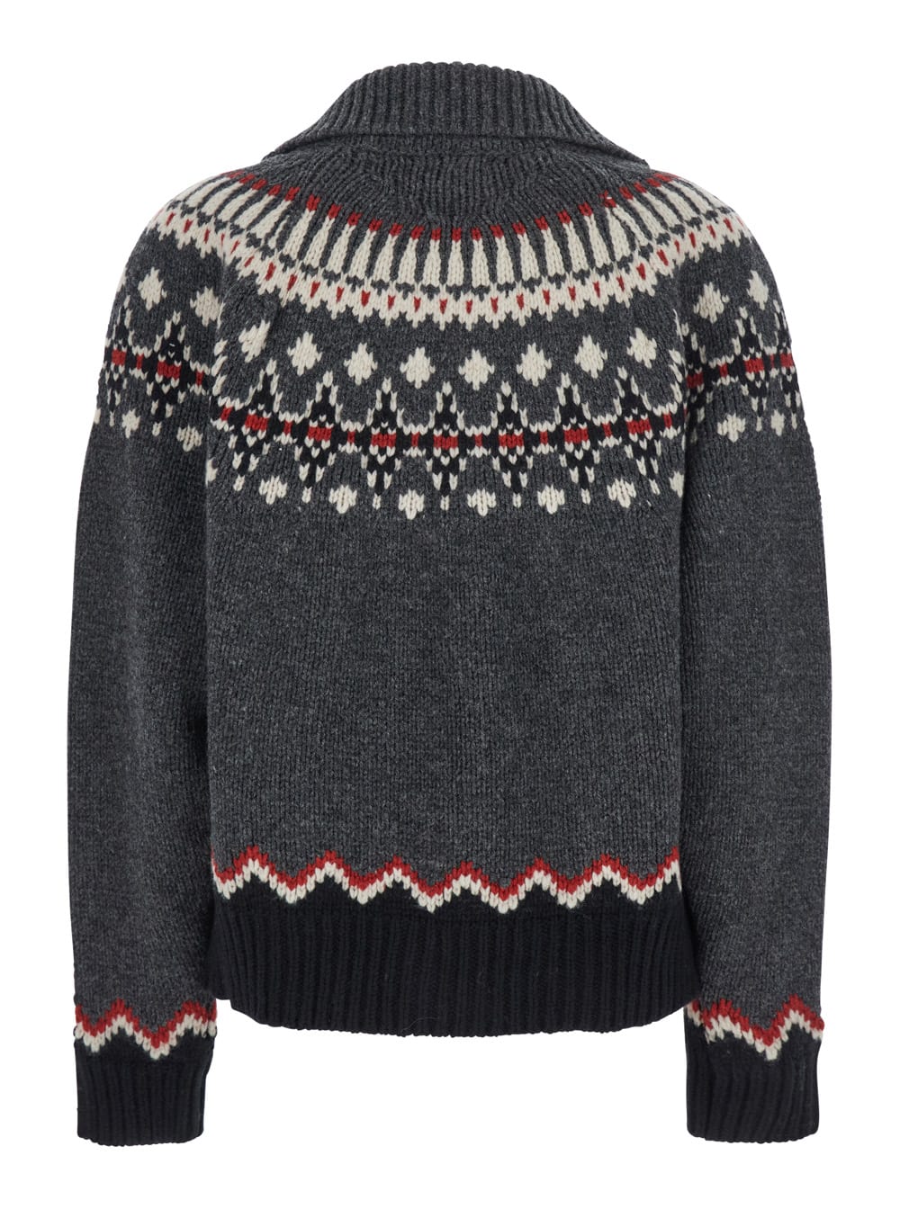 Alanui Sweet Winter Multicolor Cardigan With Spread Collar And Geometric Motif In Wool Woman In Multi