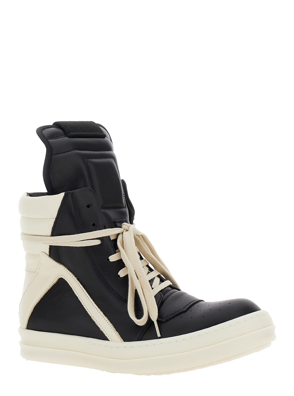 Shop Rick Owens Geo-basket Black Anche White High-top Sneakers With Contrasting Details In Leather Woman