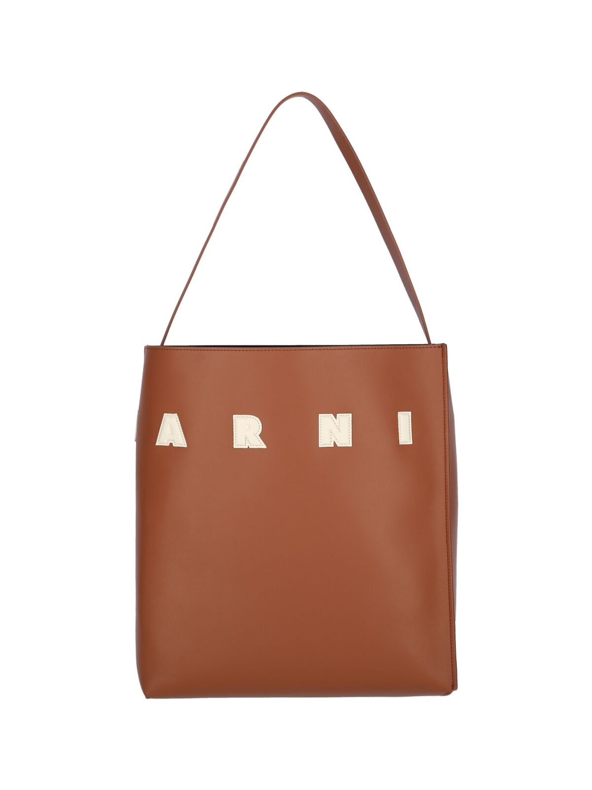 Marni Brown Structured Calfskin Shopping Bag With Ivory Details In Brown