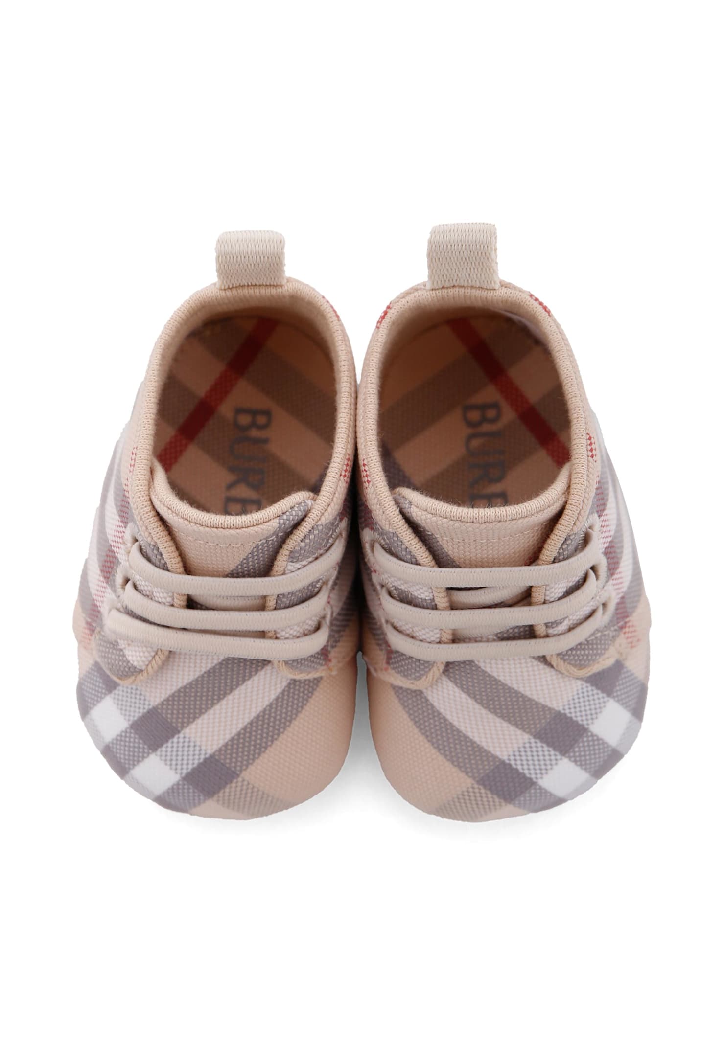 Burberry Beige Sneakers For Babykids With Vintage Check In Multi