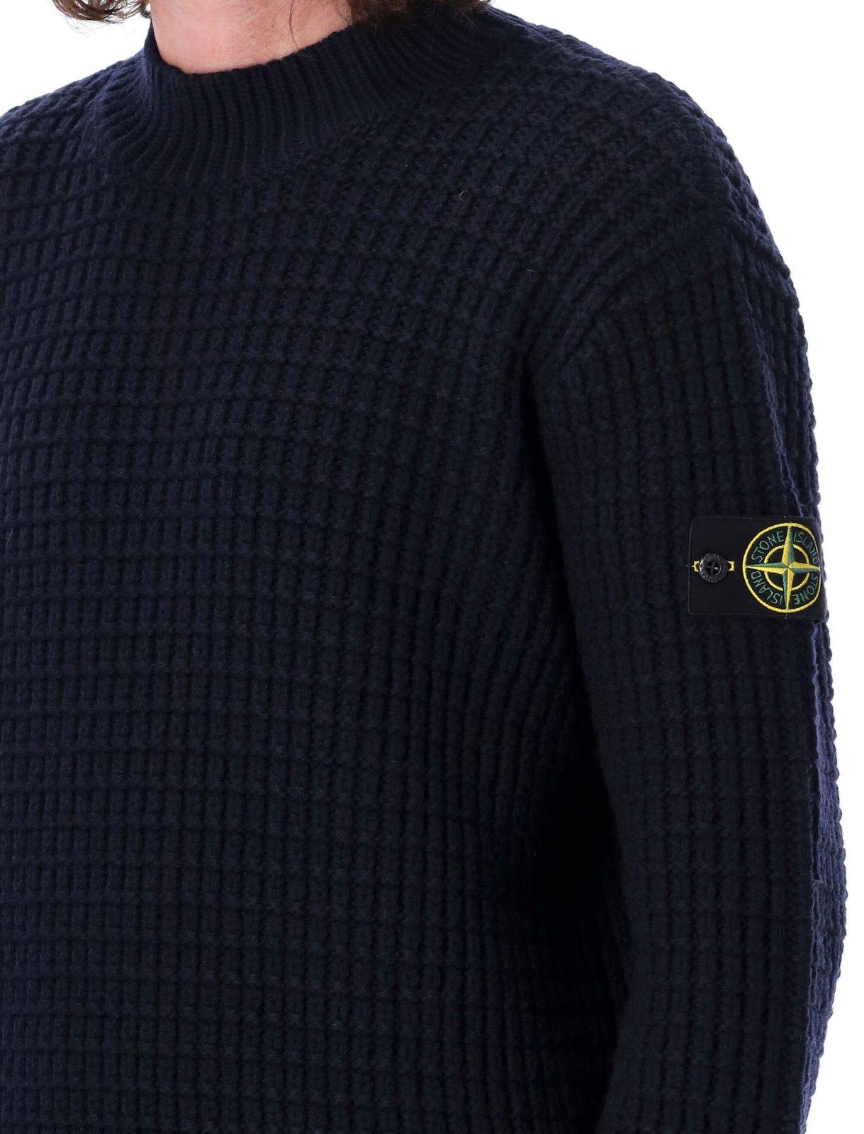 Shop Stone Island Logo Patch Sleeved Sweater In Bleu