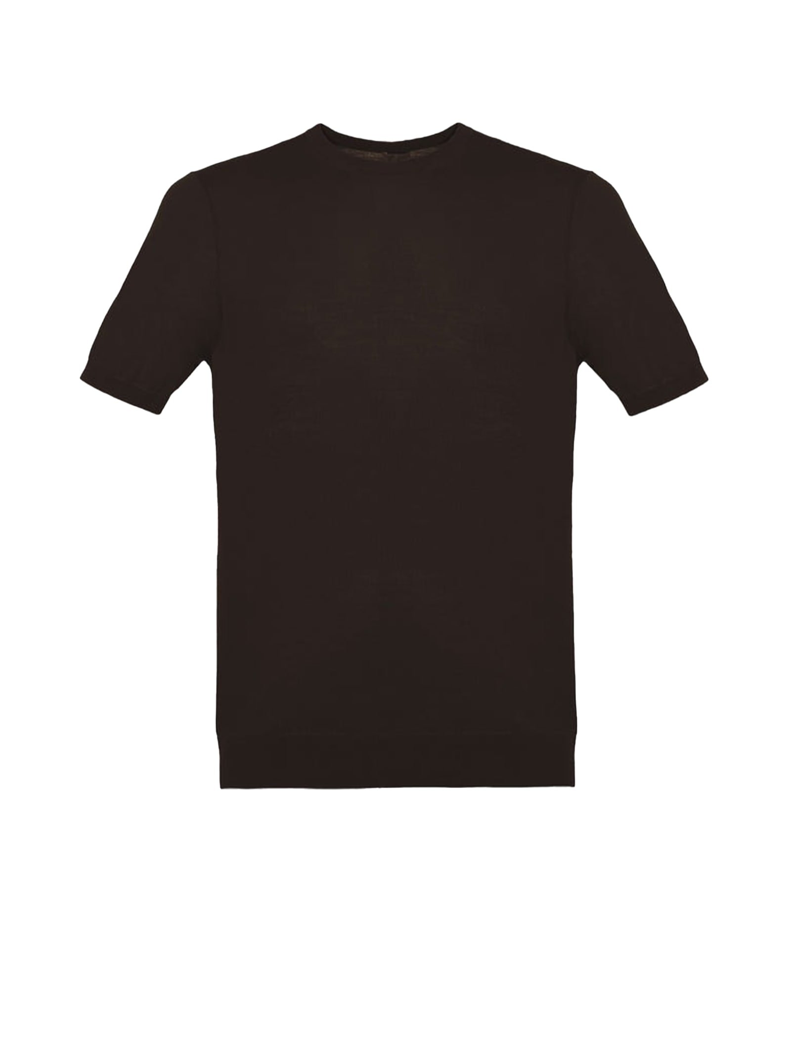 Brown Crew-neck T-shirt In Cotton