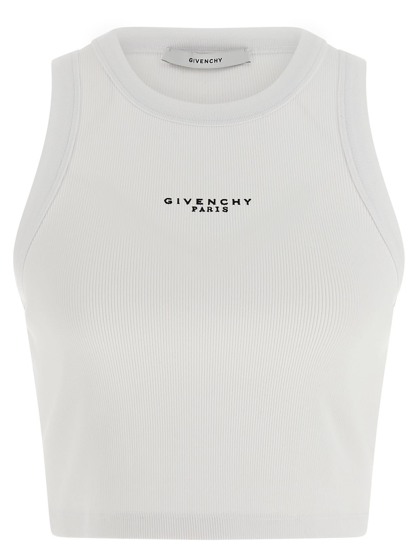 Givenchy White Sleeveless Top With Logo Lettering On The Front In Cotton Stretch Woman In White