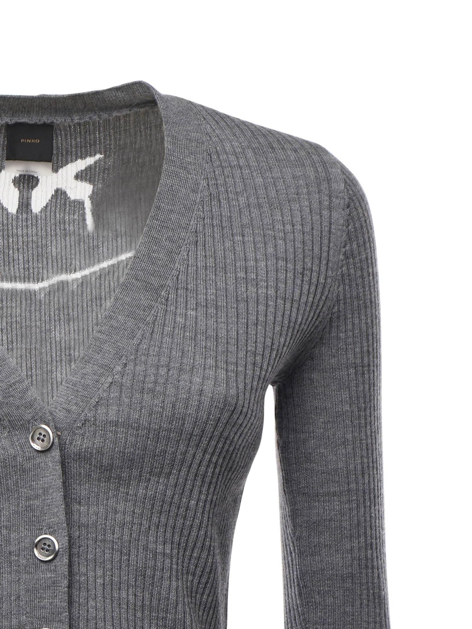 Pinko Ribbed Cardigan With Logo In Gray