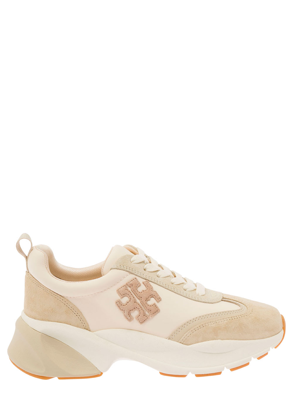 Tory Burch Good Luck Beige Low Top Sneakers With Logo Detail And Oversized Platform In Suede Woman In Neutral