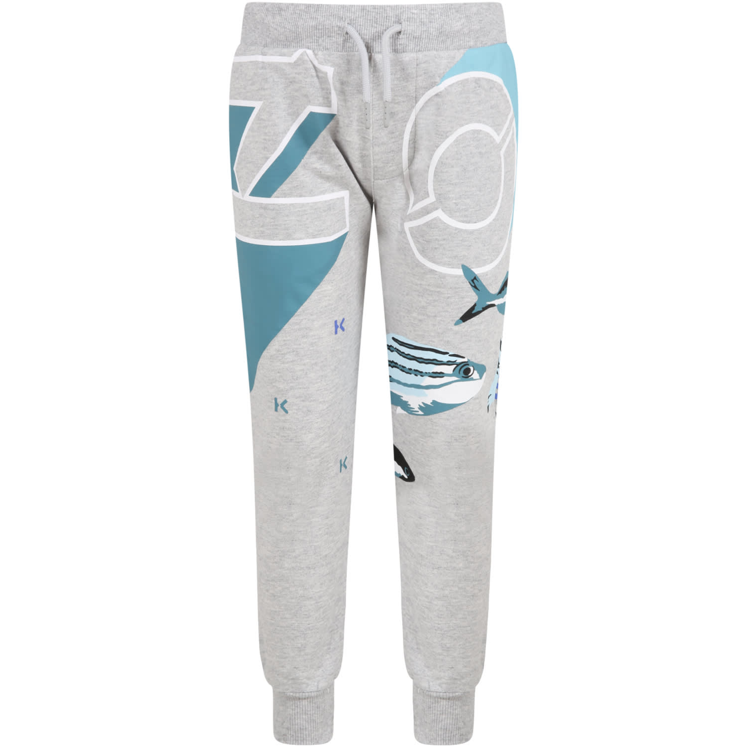 Kenzo Kids Grey Sweatpant For Boy With Fishes