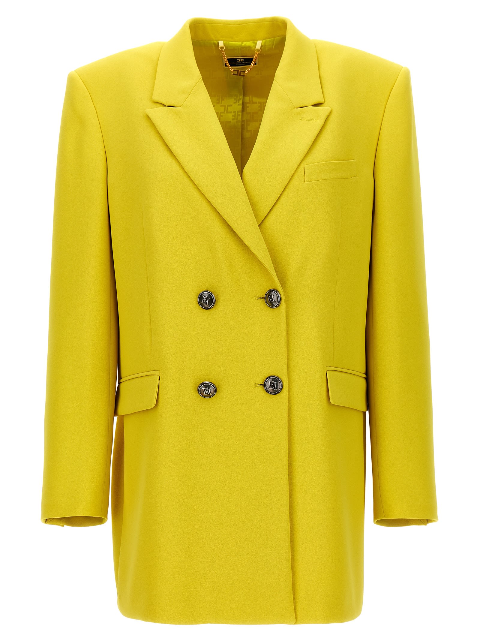 Shop Elisabetta Franchi Logo Button Double-breasted Blazer In Yellow