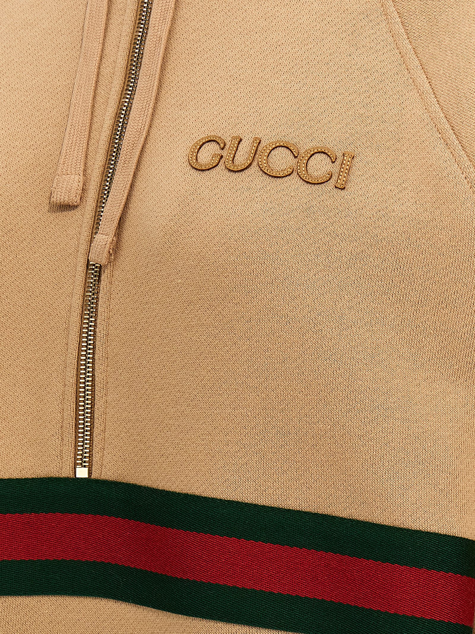 Shop Gucci Web Tape Hoodie In Beige