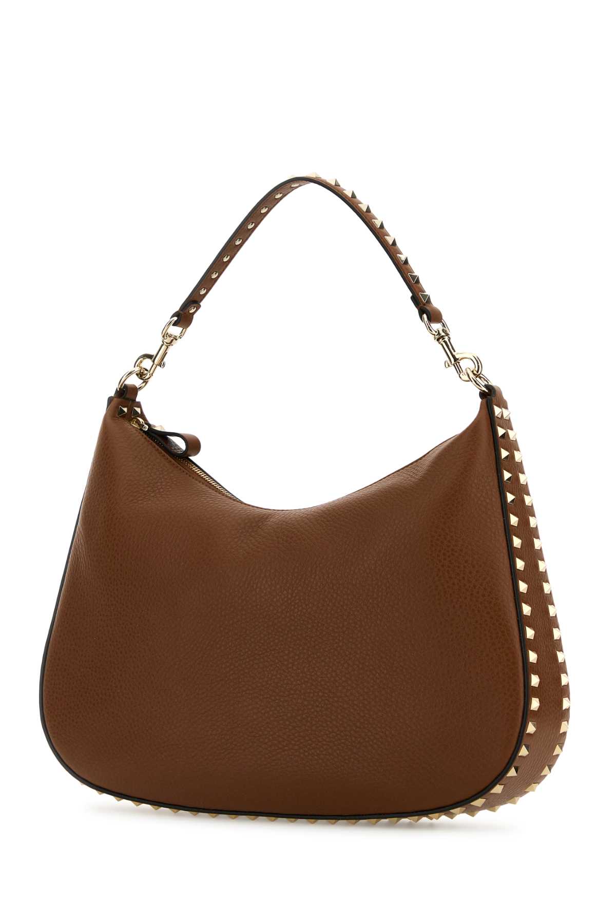 Shop Valentino Brown Leather Hobo Rockstud Shoulder Bag In Tobacco