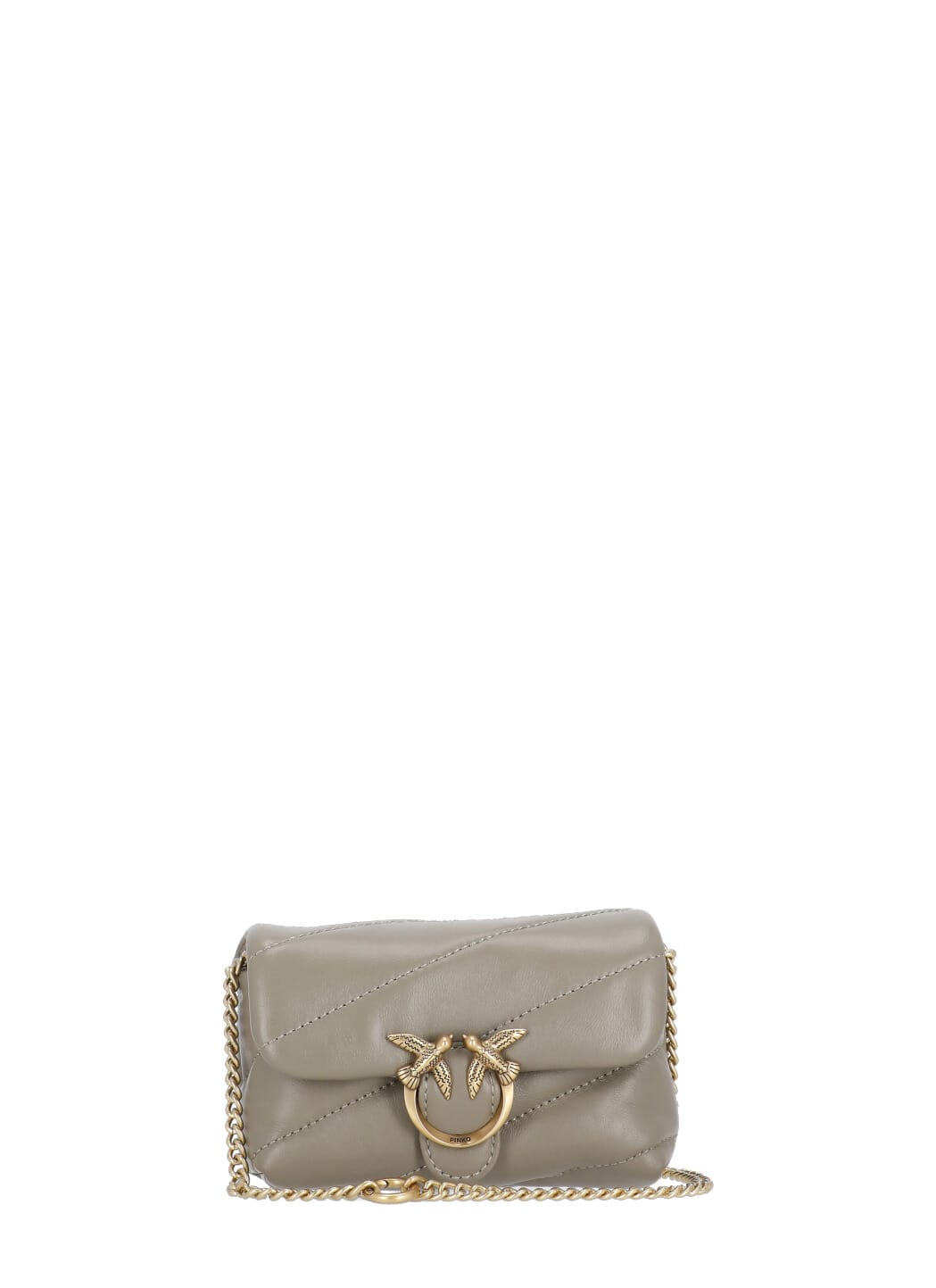 Shop Pinko Micro Love Puff Shoulder Bag In Grey