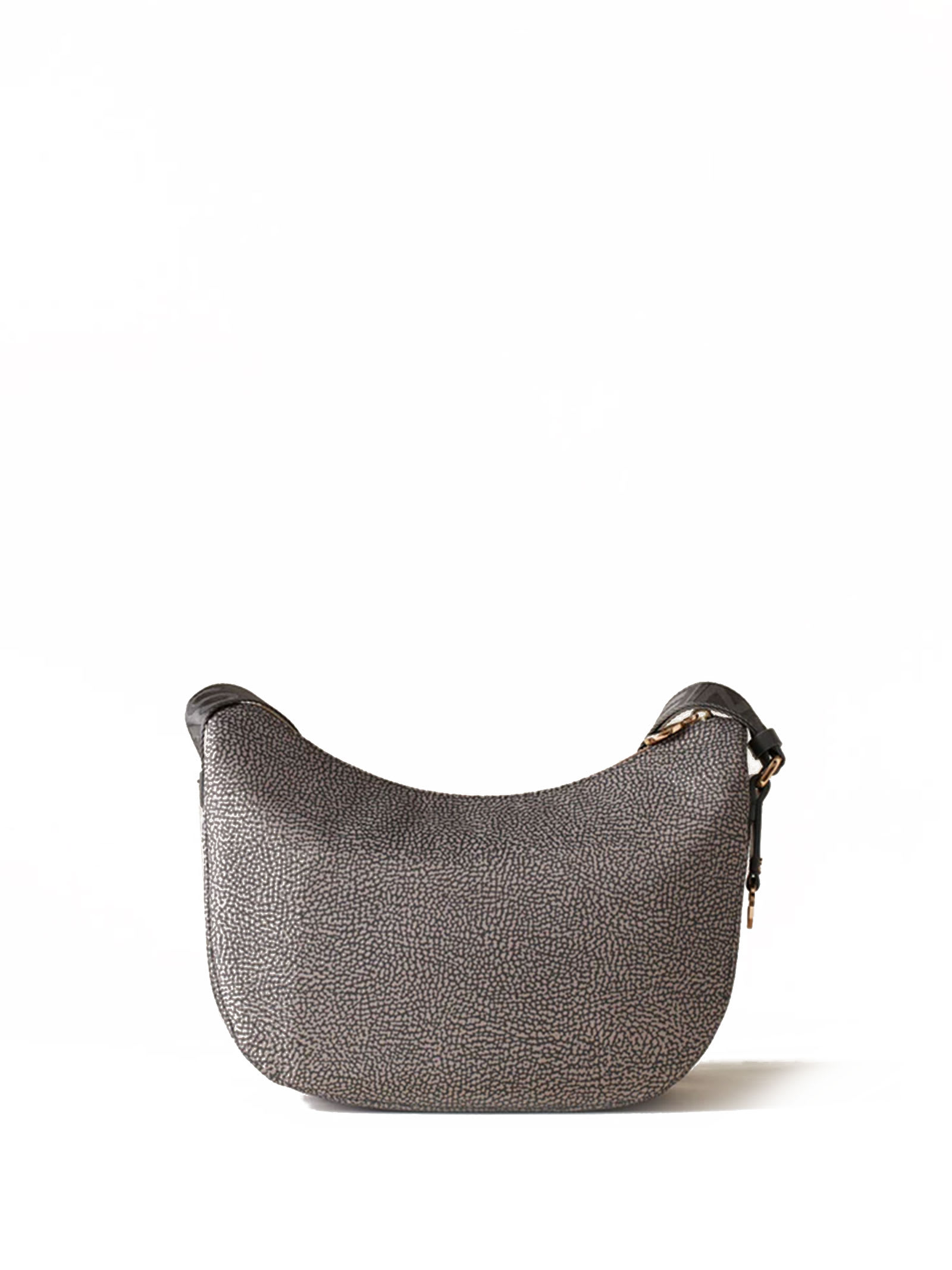 Shop Borbonese Luna Hobo Small Shoulder Bag In Op Fabric Grey In Clay Grey