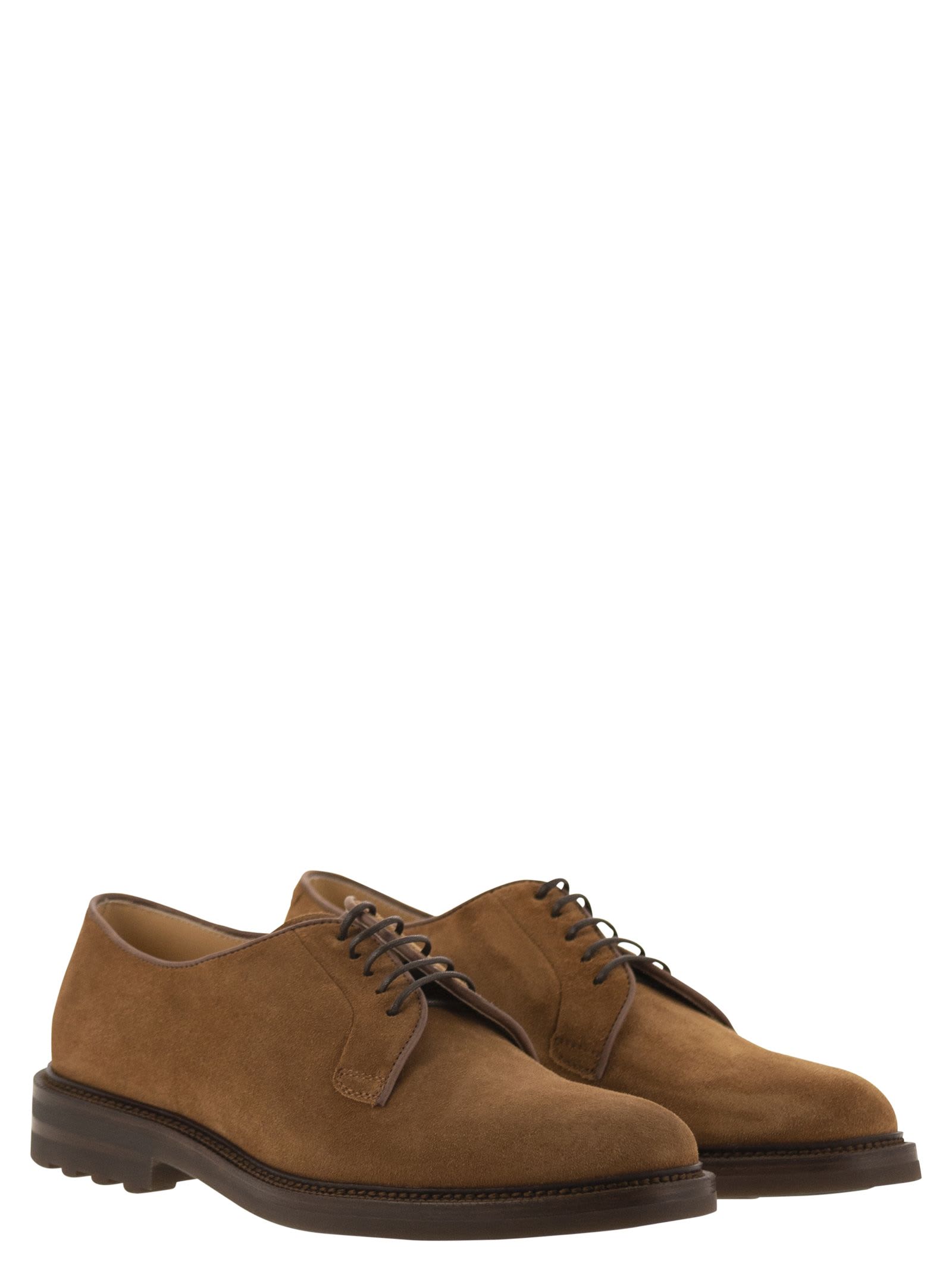 Shop Brunello Cucinelli Suede Derby In Hazelnut