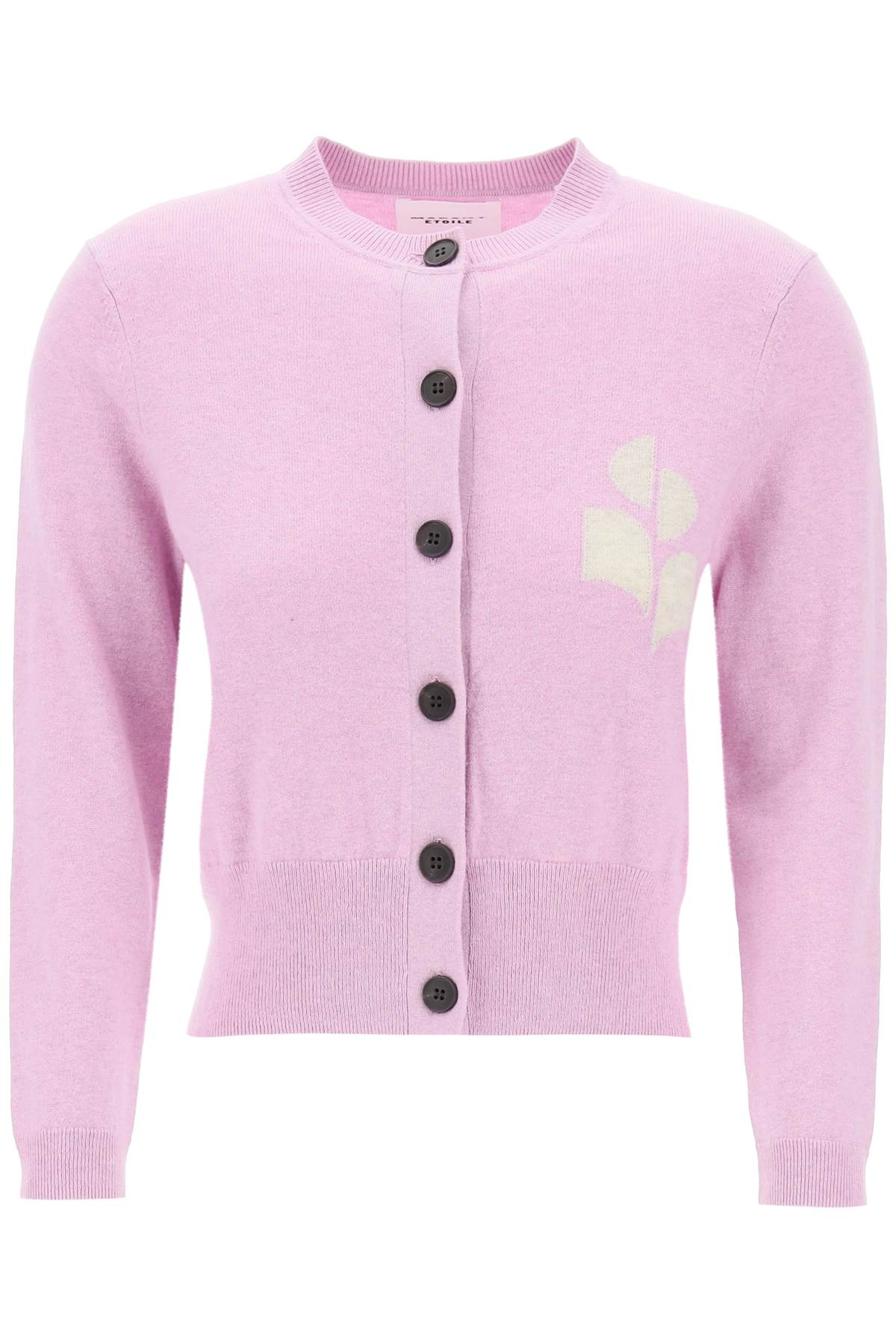 Shop Marant Etoile Newton Cardigan With Logo Intarsia In Lilac (pink)