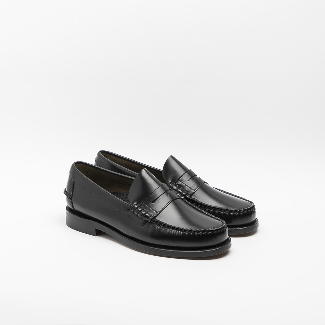 Sebago Classic Dan Black Brushed Leather Penny Loafer | ModeSens